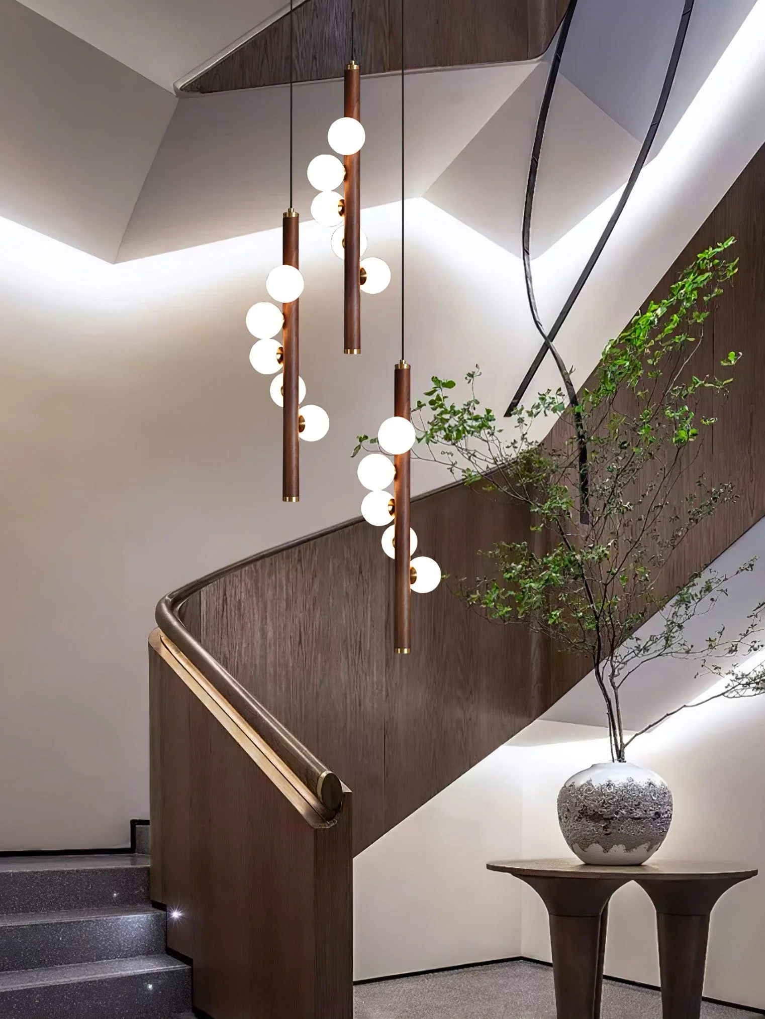 Lustra Pendant Lamp Wooden Glass Linear - Image 12