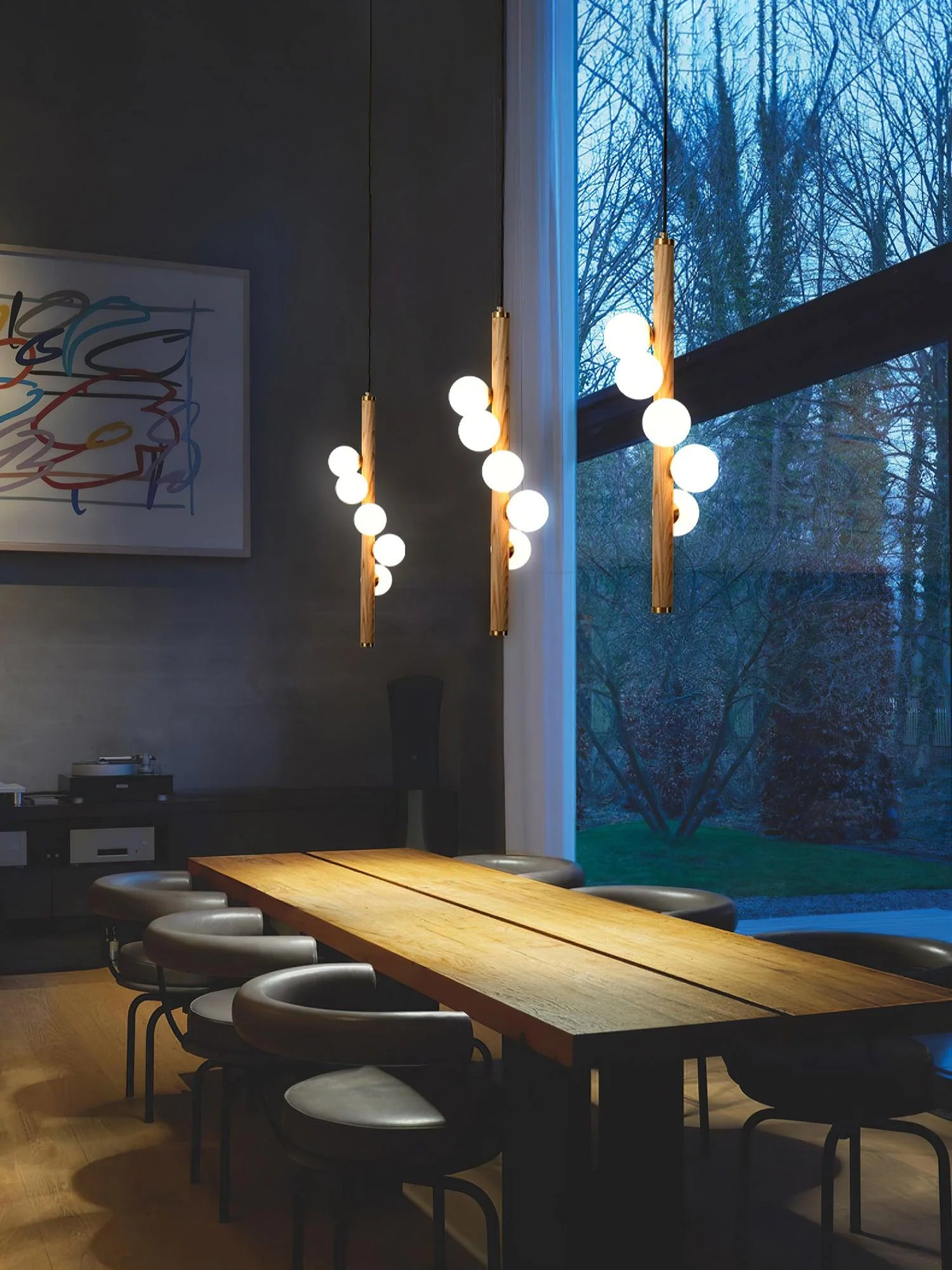 Lustra Pendant Lamp Wooden Glass Linear - Image 13