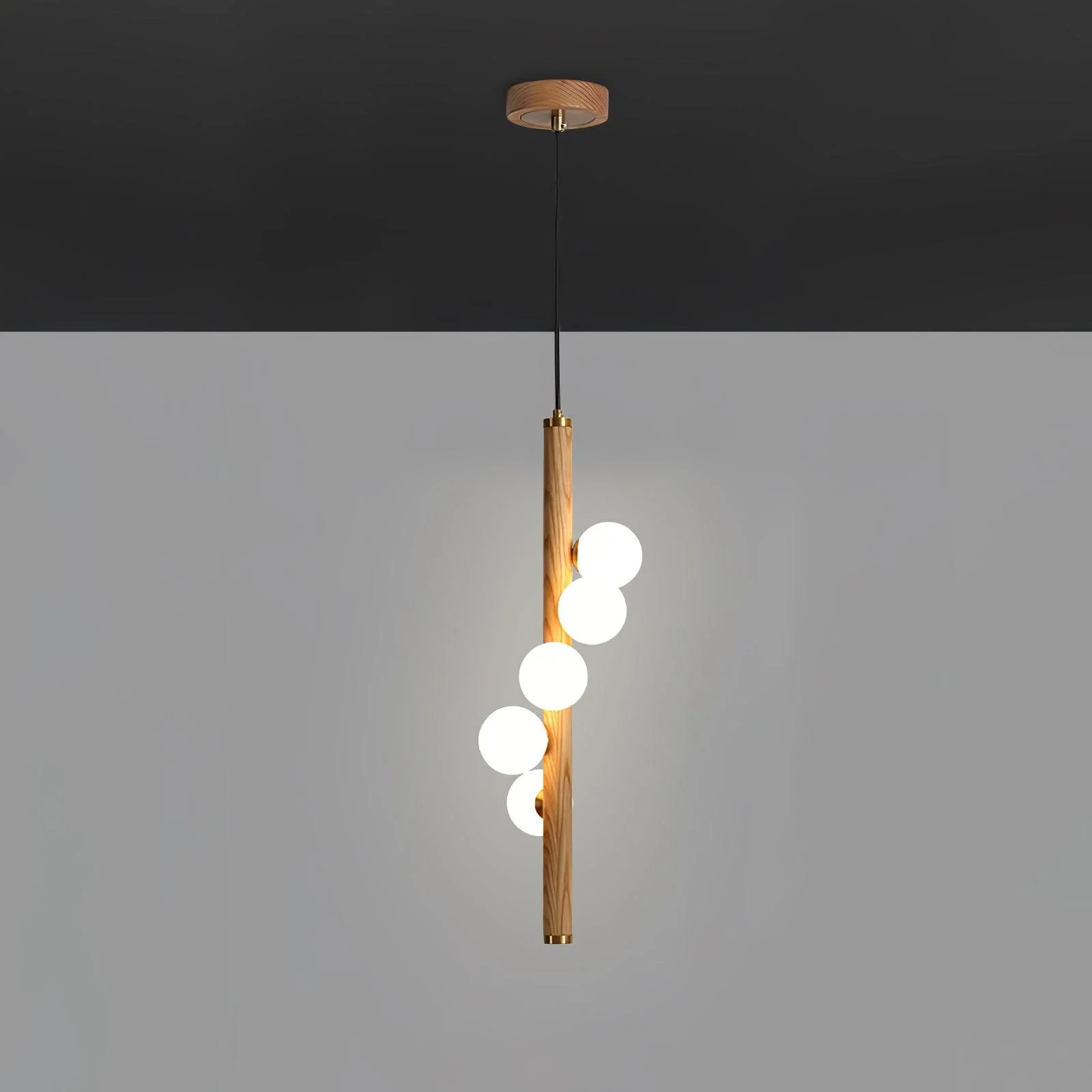 Lustra Pendant Lamp Wooden Glass Linear - Image 14