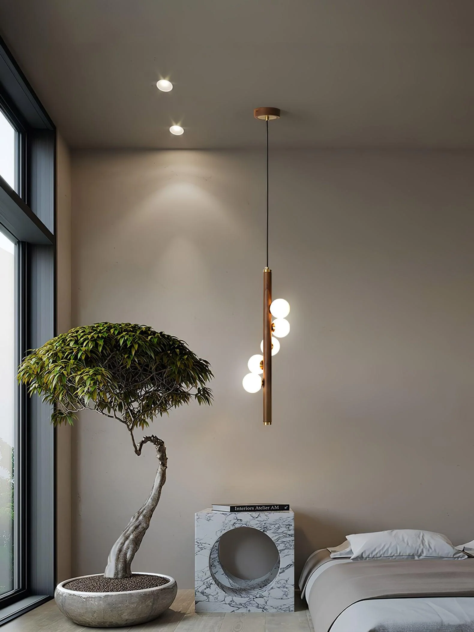 Lustra Pendant Lamp Wooden Glass Linear - Image 15