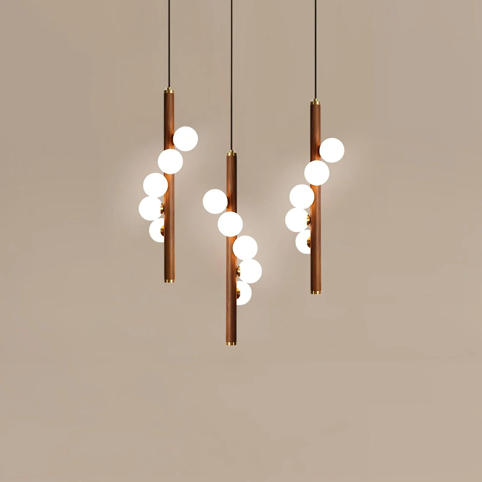 Lustra Pendant Lamp Wooden Glass Linear - Image 16