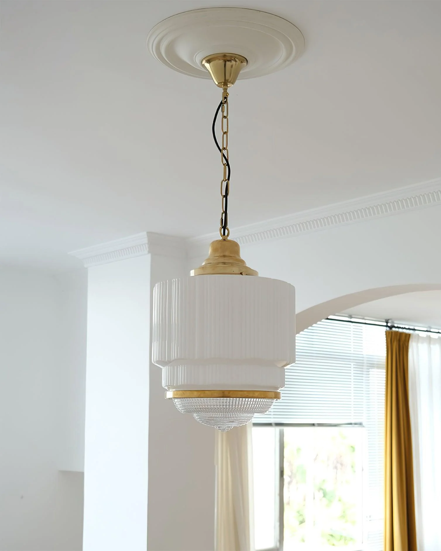 Lustra Pendant Light Brass Glass Ribbed - Image 11