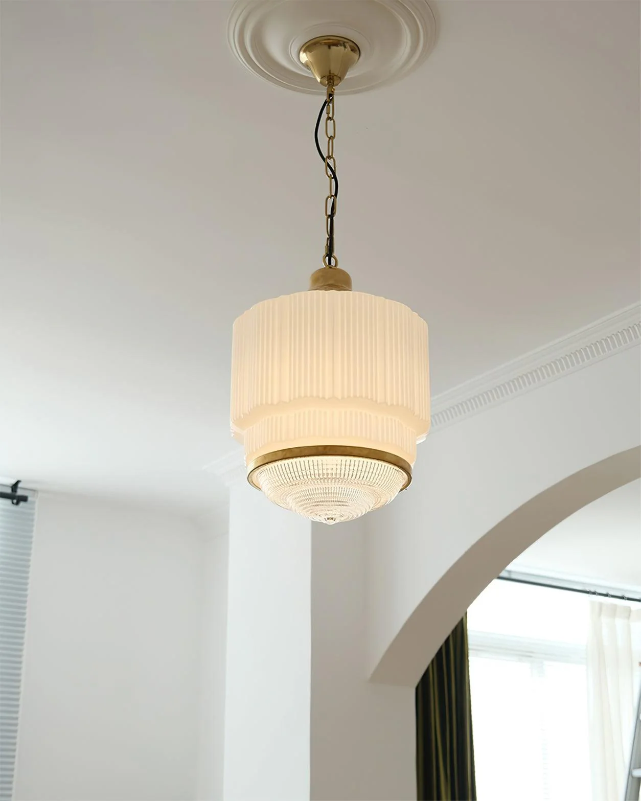 Lustra Pendant Light Brass Glass Ribbed - Image 2