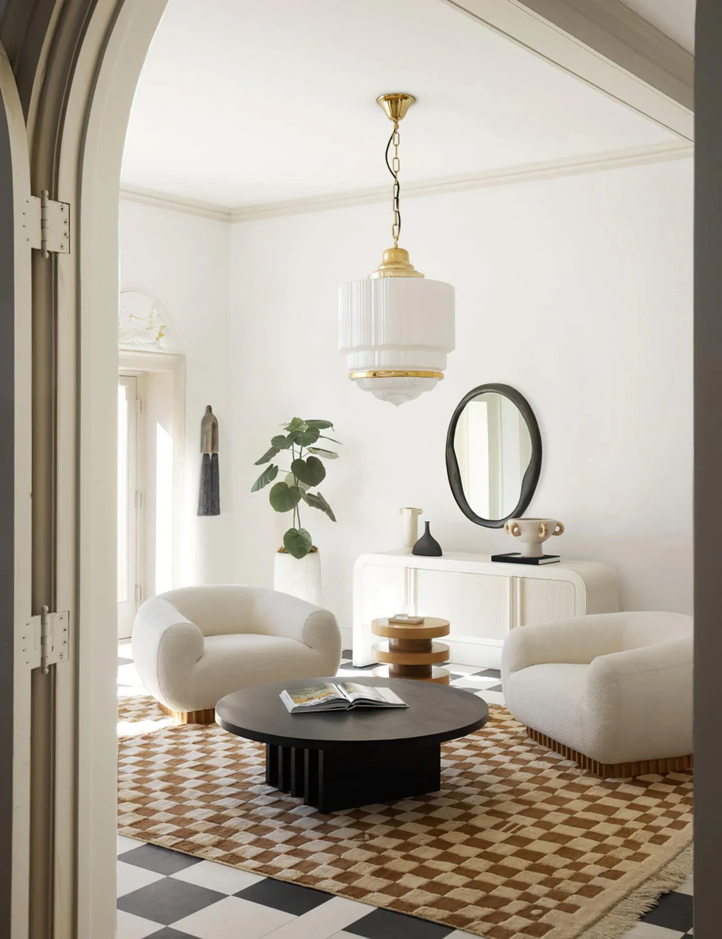 Lustra Pendant Light Brass Glass Ribbed - Image 6