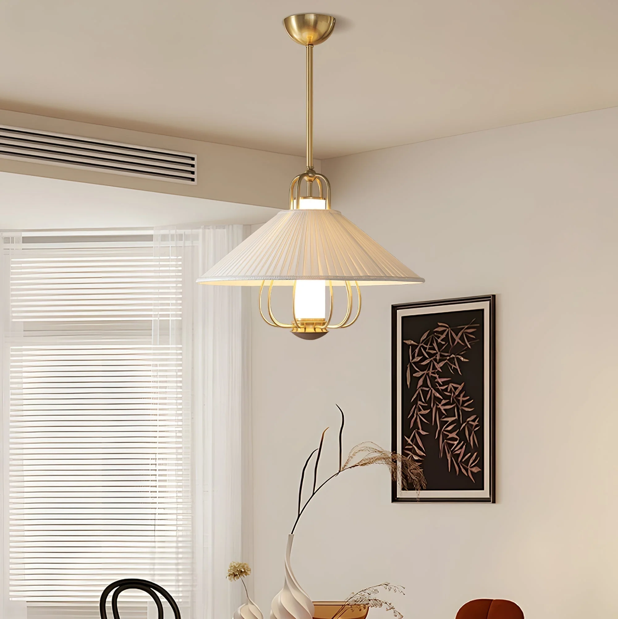 Lustra Pendant Light Fabric Gold LED Dining - Image 10