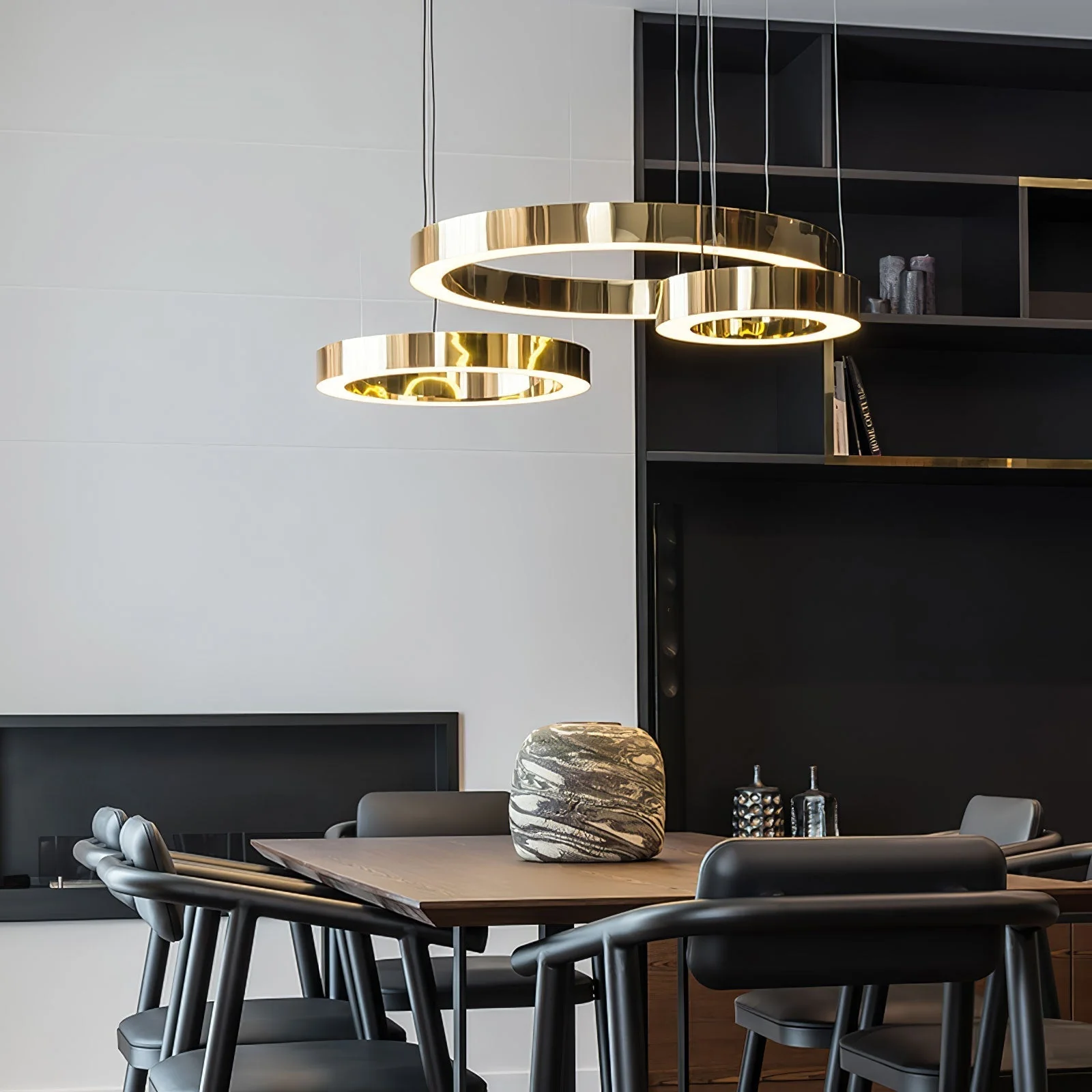 Lustra Pendant Light LED Ring Gold Modern 3-Ring - Image 16
