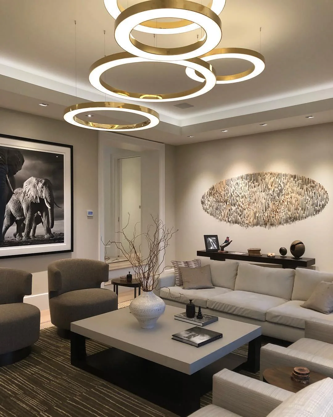 Lustra Pendant Light LED Ring Gold Modern 3-Ring - Image 2