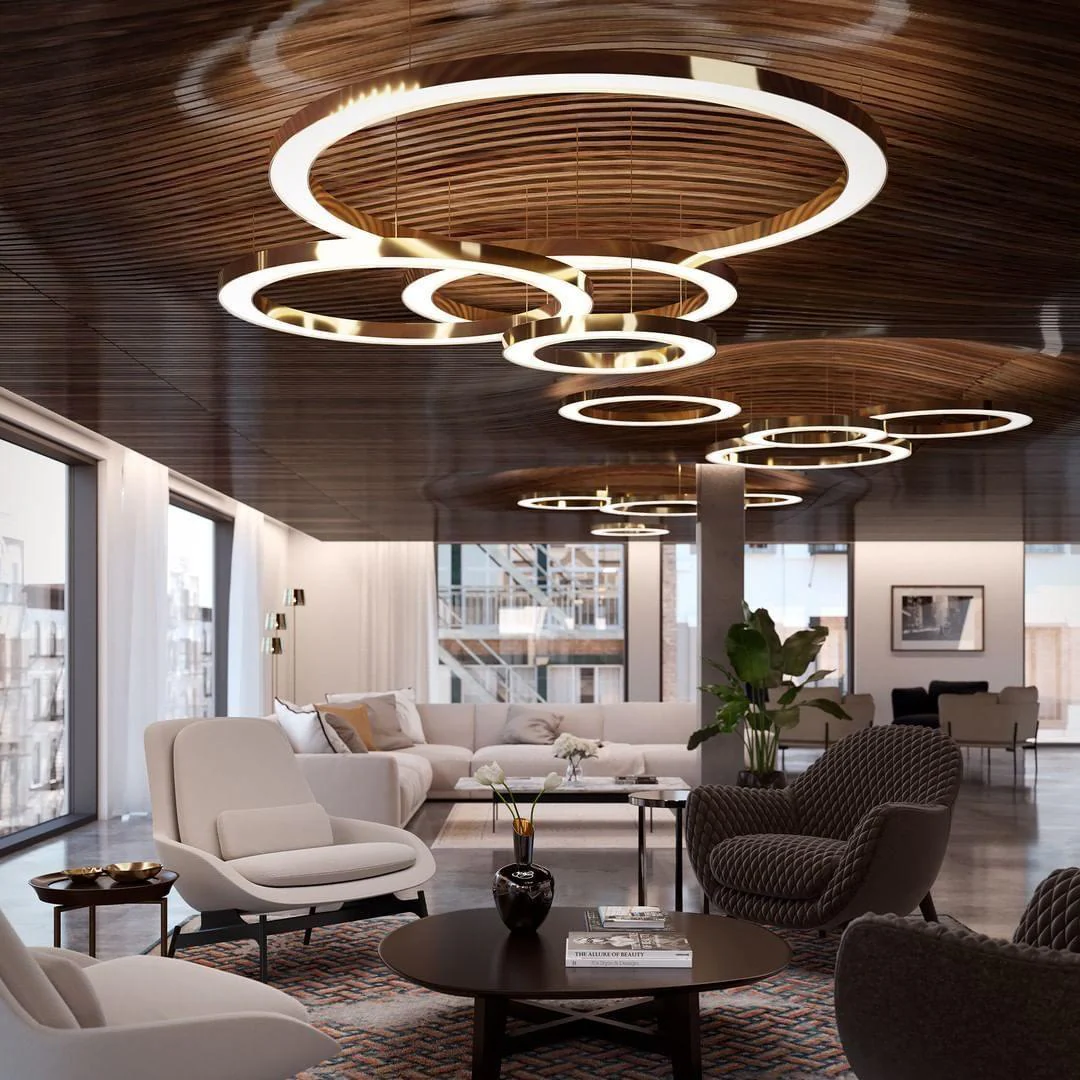 Lustra Pendant Light LED Ring Gold Modern 3-Ring - Image 25