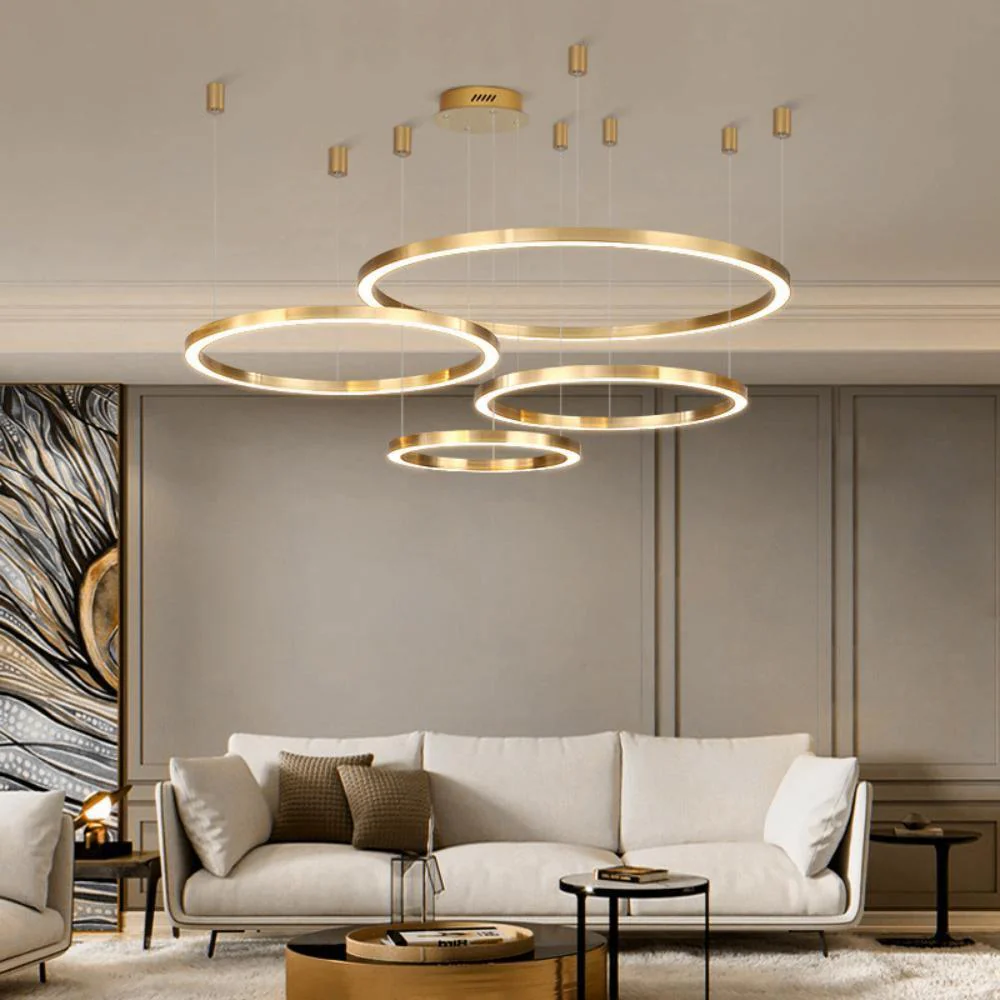 Lustra Pendant Light LED Ring Gold Modern 3-Ring - Image 52