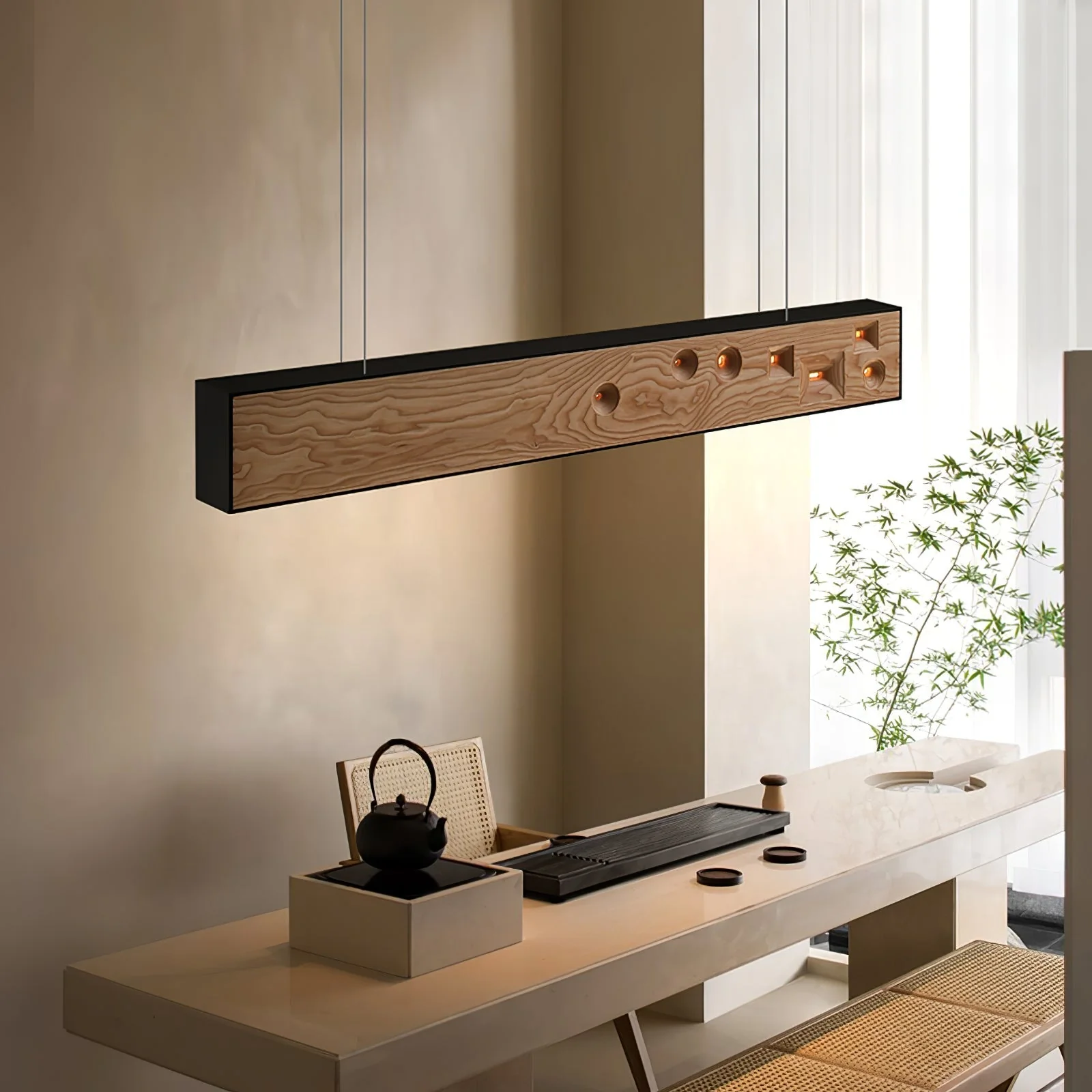 Lustra Pendant Light Wood Gemstone Linear LED - Image 40