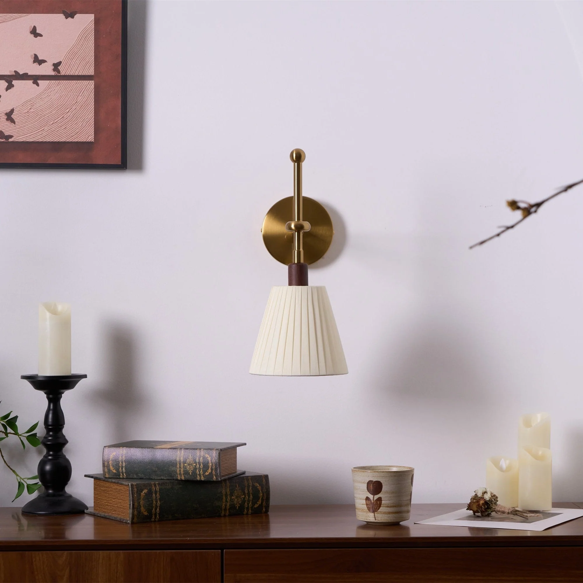 Lustra Wall Lamp Pleated Fabric Brass - Image 12