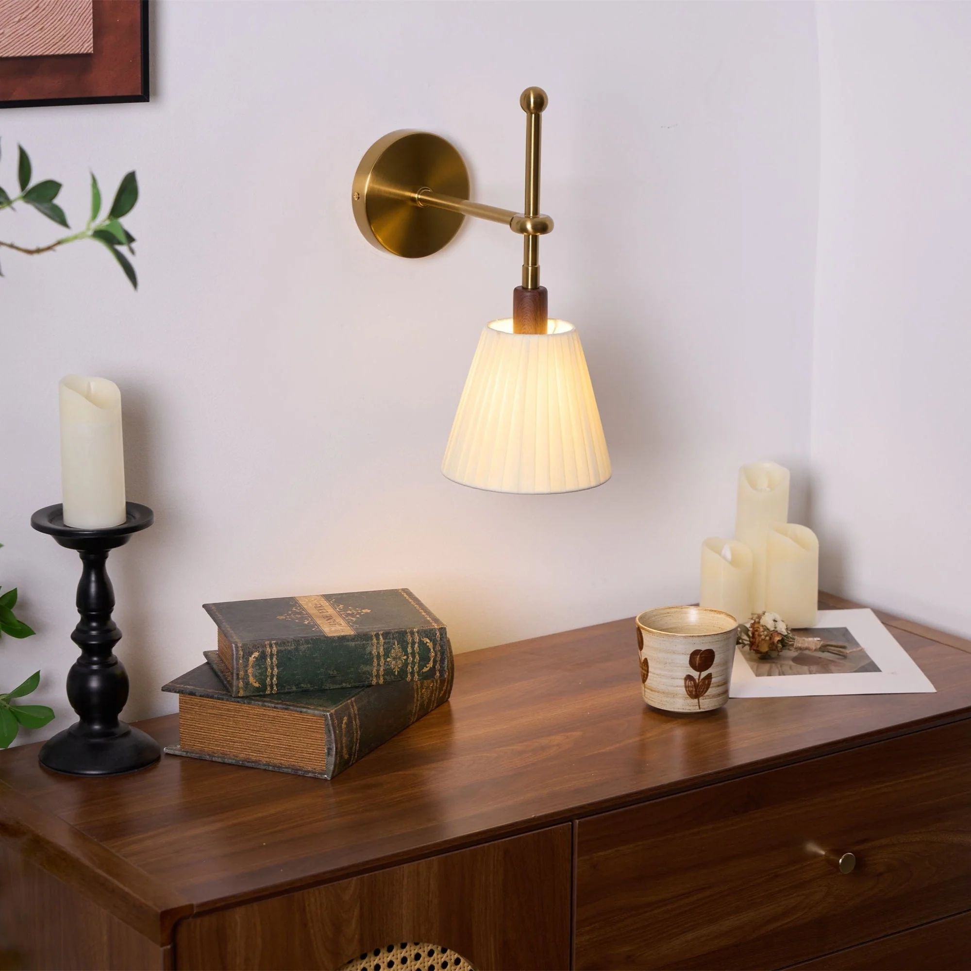 Lustra Wall Lamp Pleated Fabric Brass - Image 16