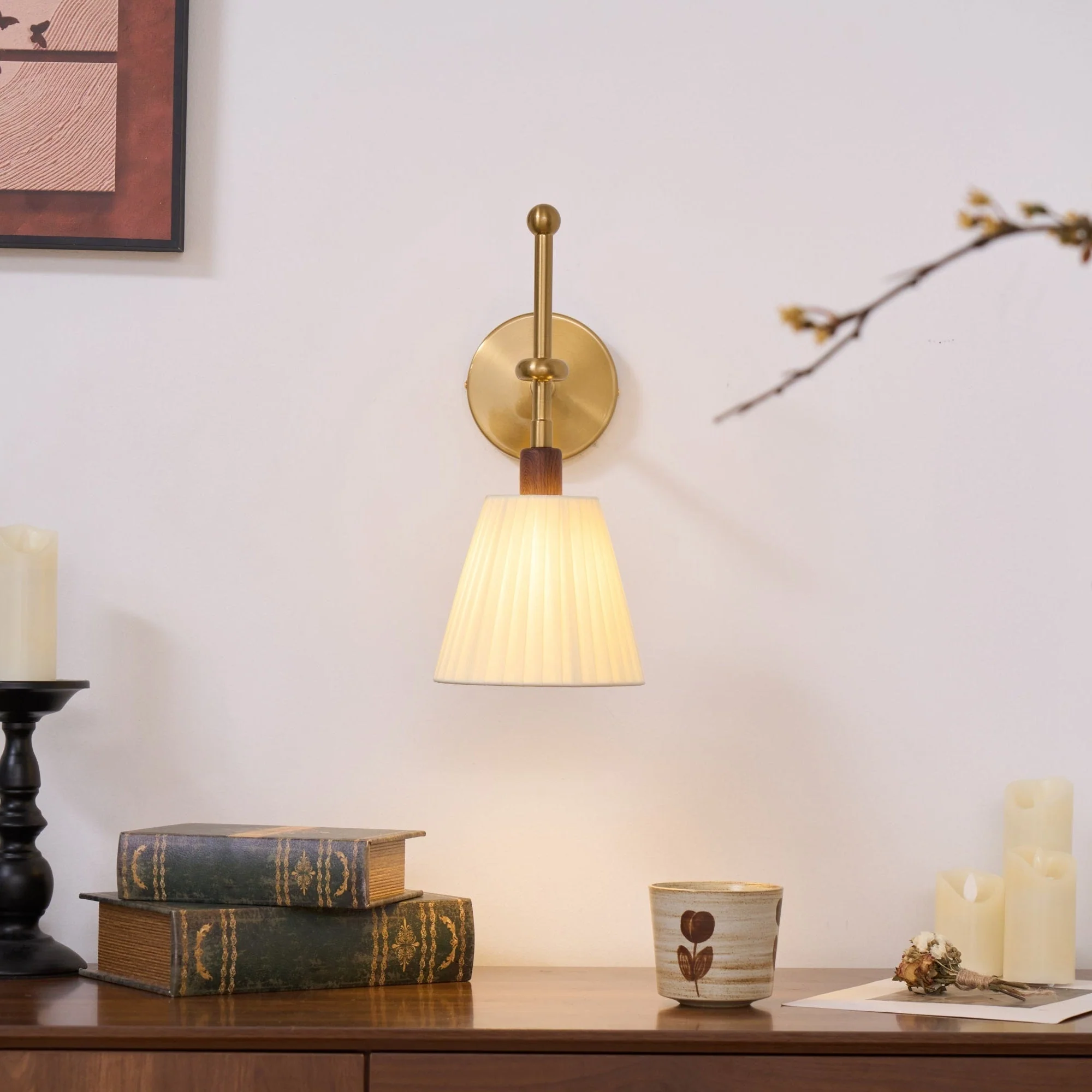 Lustra Wall Lamp Pleated Fabric Brass - Image 2