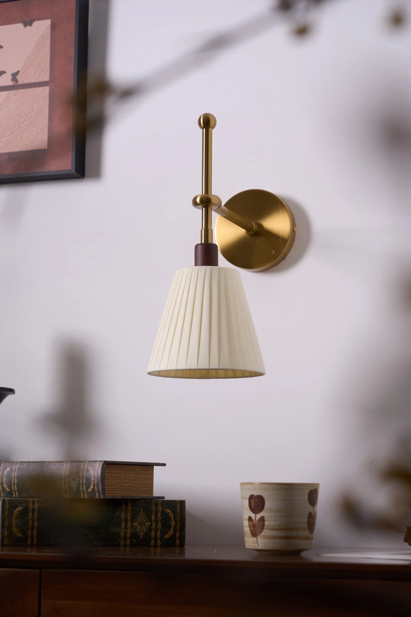 Lustra Wall Lamp Pleated Fabric Brass - Image 23