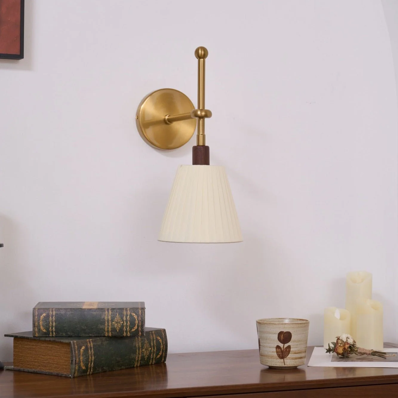 Lustra Wall Lamp Pleated Fabric Brass - Image 28