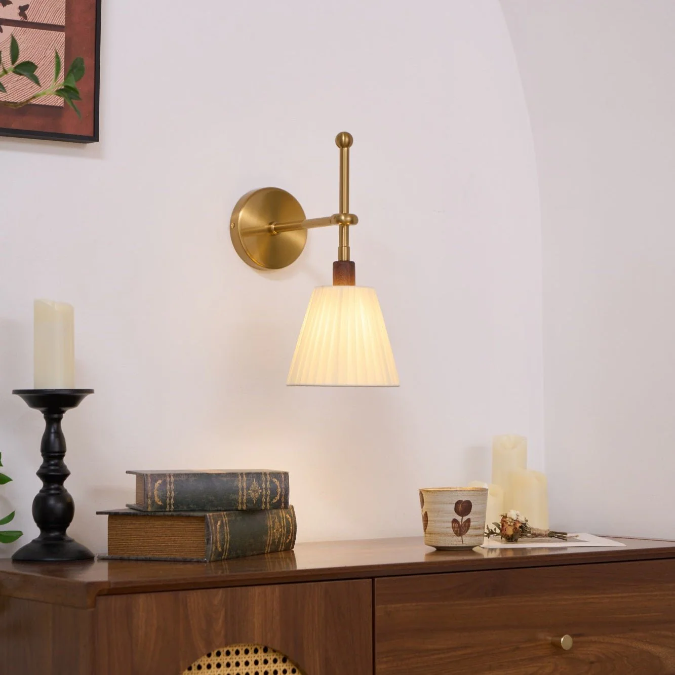Lustra Wall Lamp Pleated Fabric Brass - Image 29