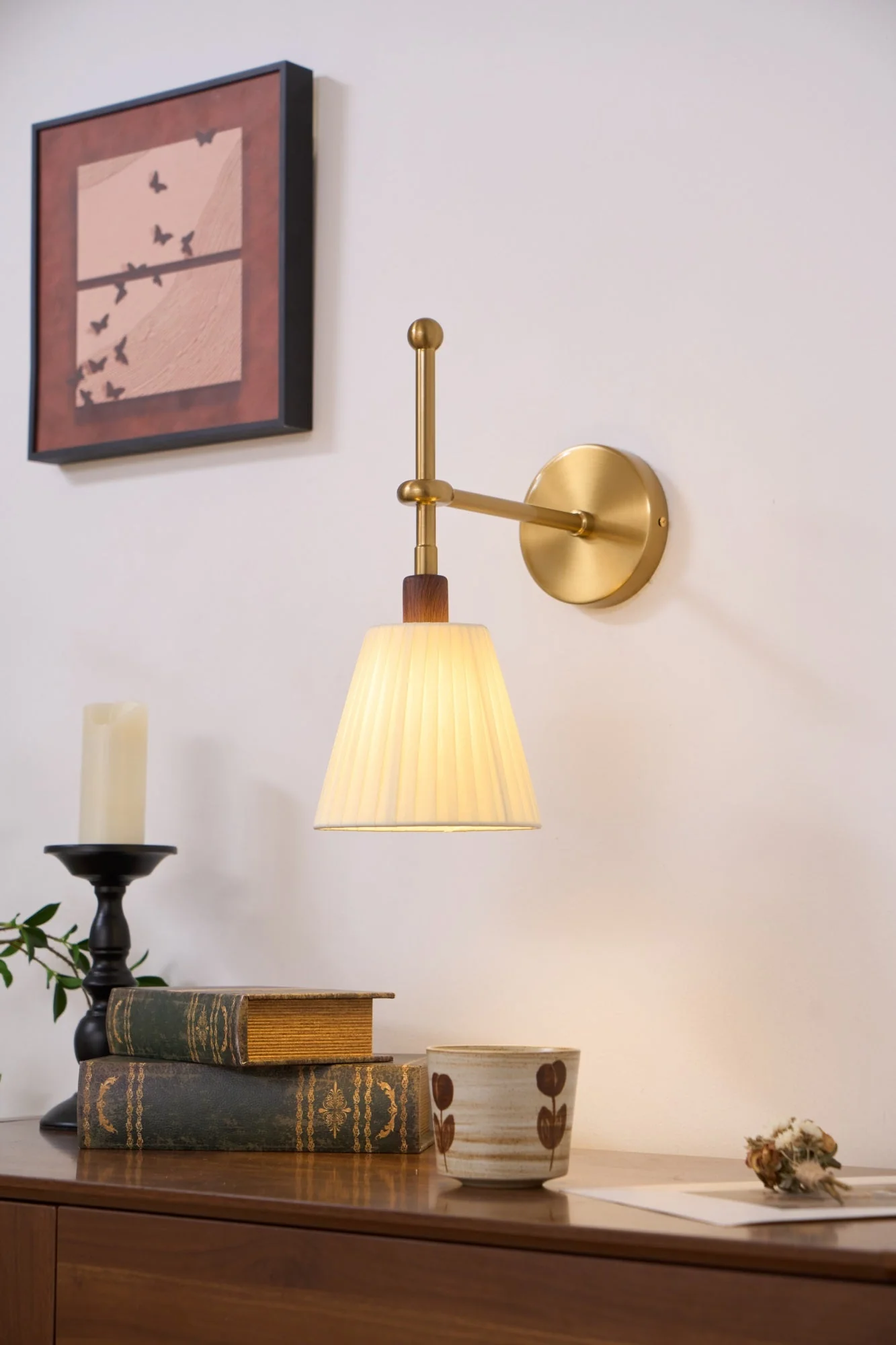 Lustra Wall Lamp Pleated Fabric Brass - Image 3