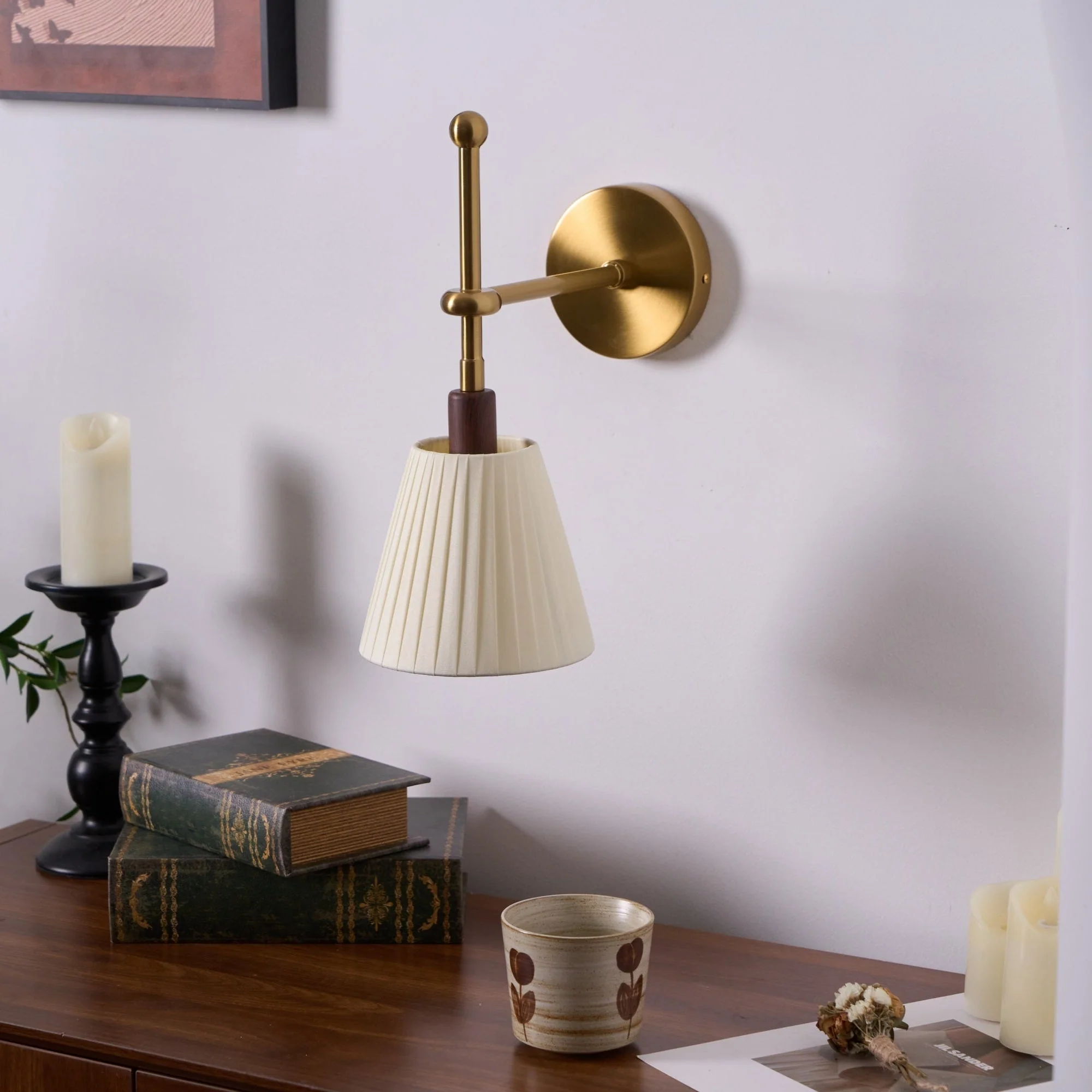 Lustra Wall Lamp Pleated Fabric Brass - Image 30