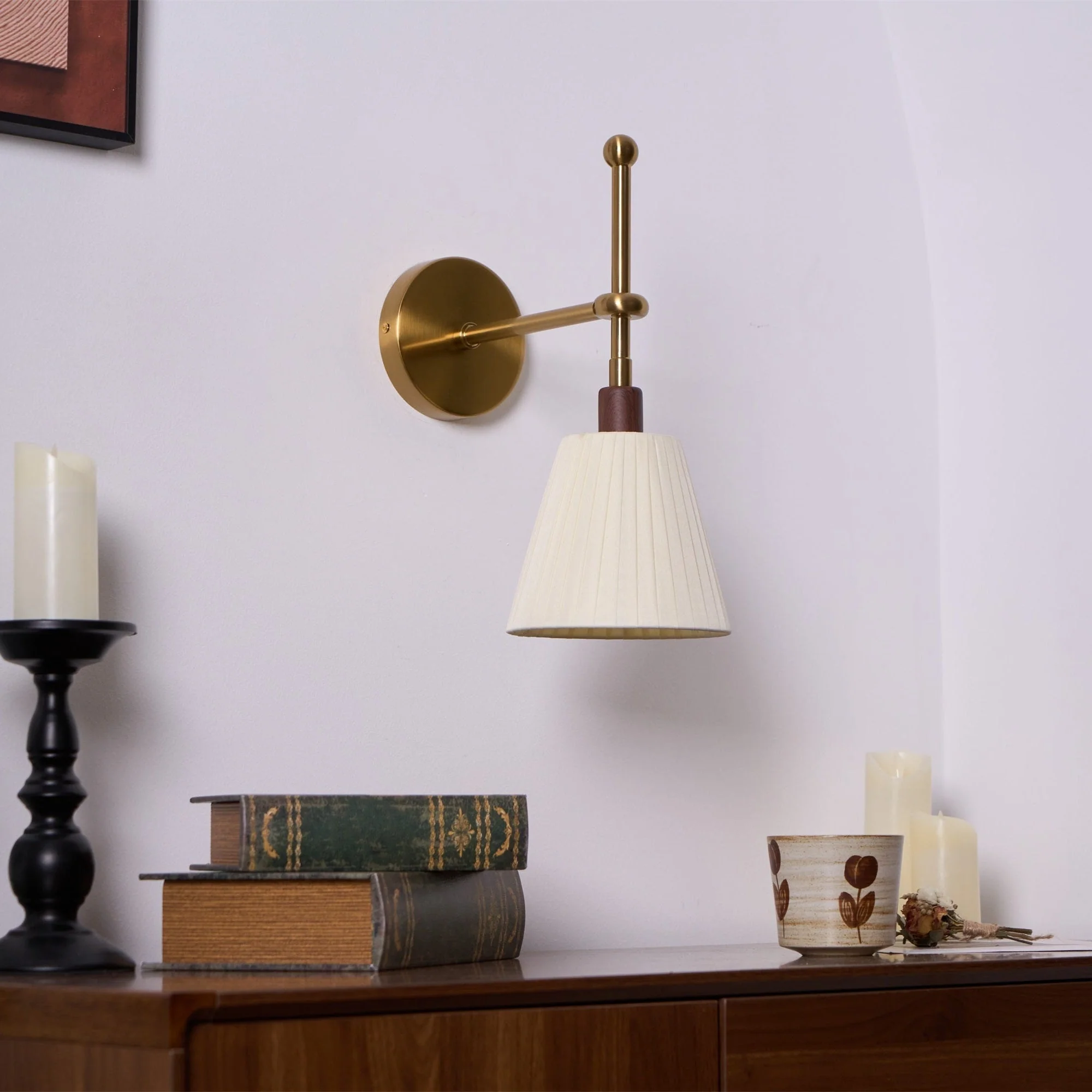Lustra Wall Lamp Pleated Fabric Brass - Image 31