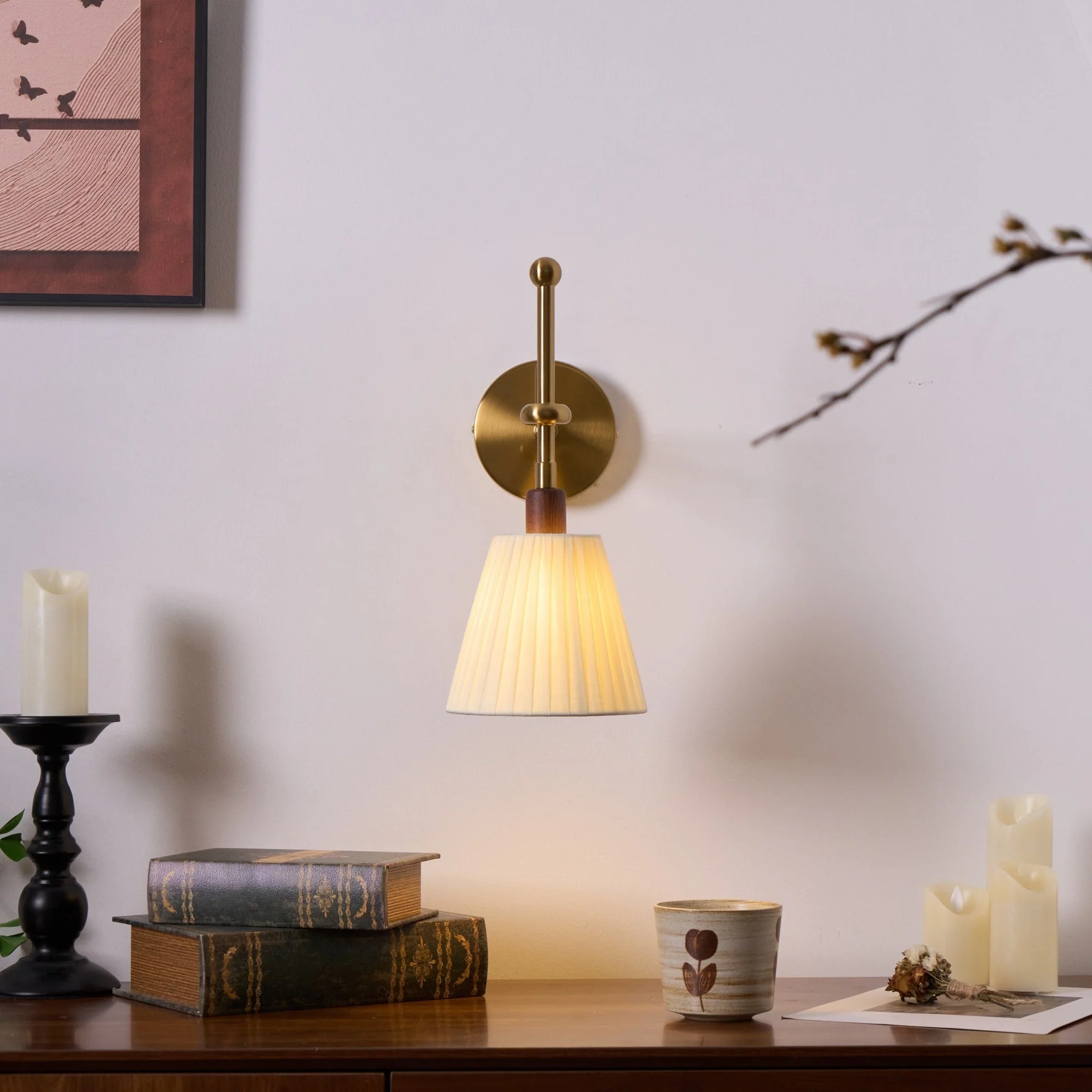Lustra Wall Lamp Pleated Fabric Brass - Image 32