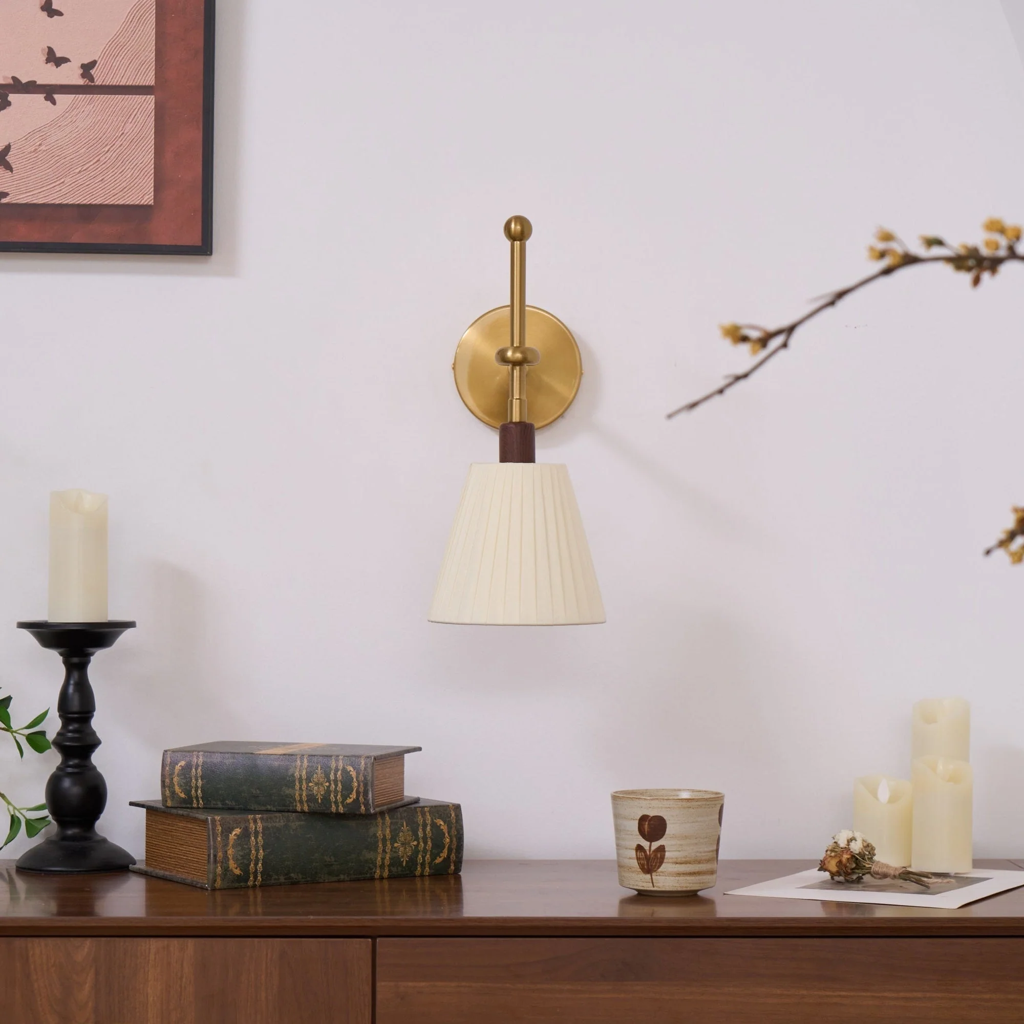 Lustra Wall Lamp Pleated Fabric Brass - Image 33