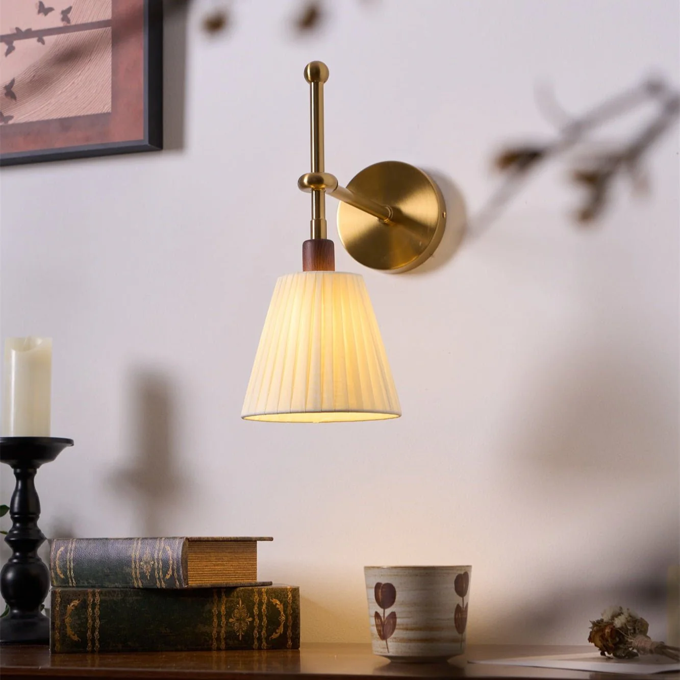 Lustra Wall Lamp Pleated Fabric Brass - Image 35