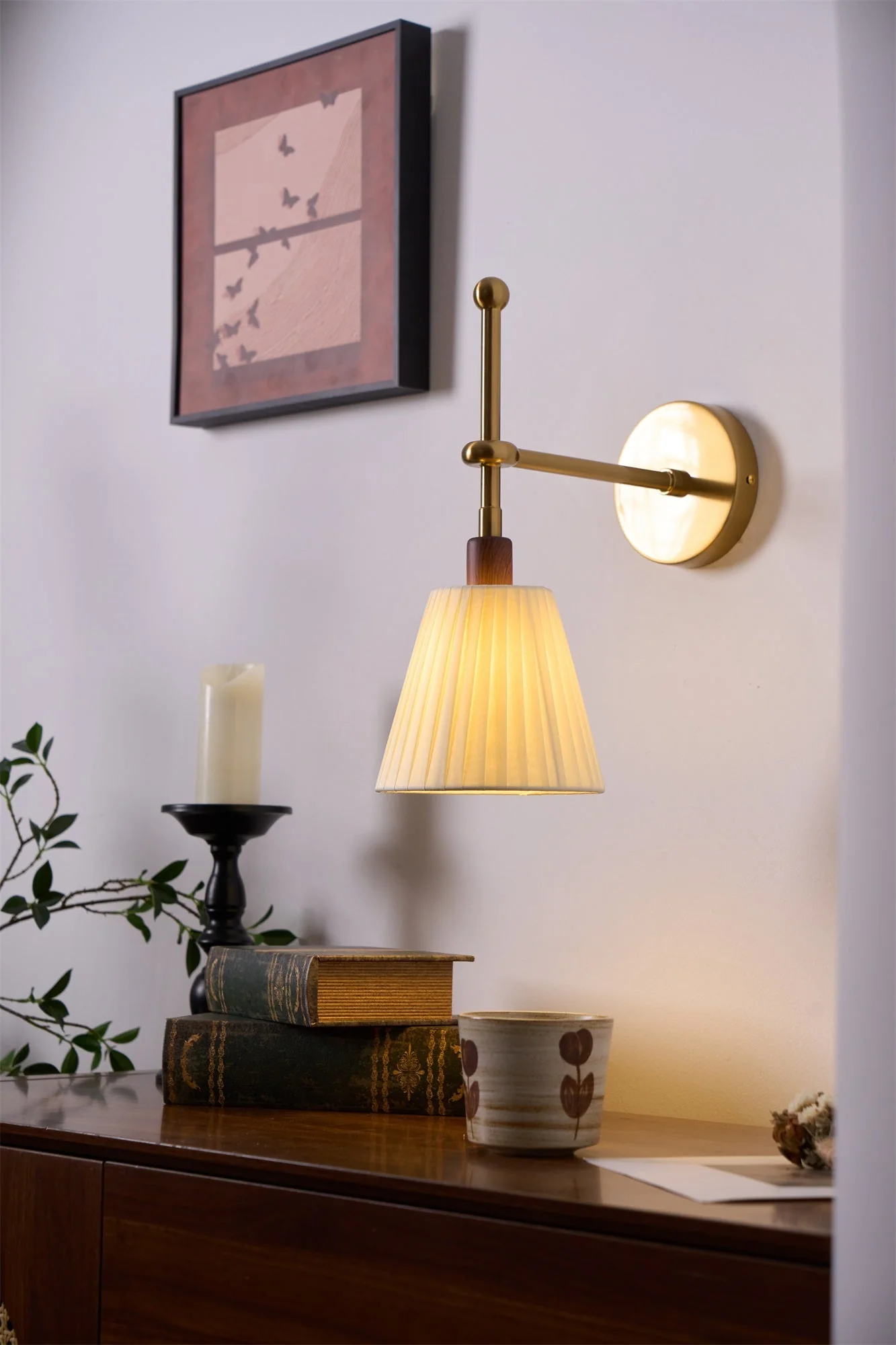 Lustra Wall Lamp Pleated Fabric Brass - Image 36
