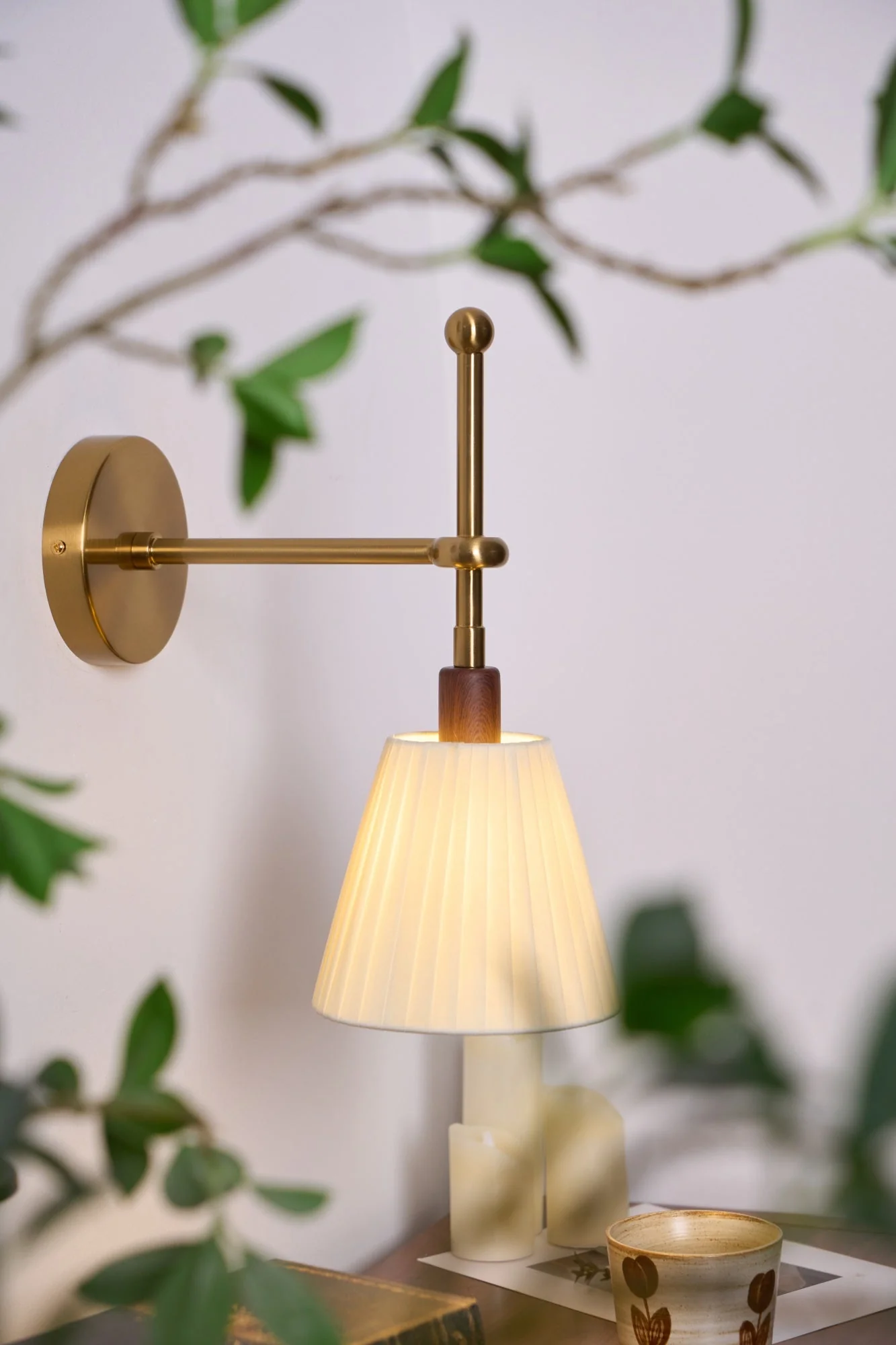 Lustra Wall Lamp Pleated Fabric Brass - Image 37