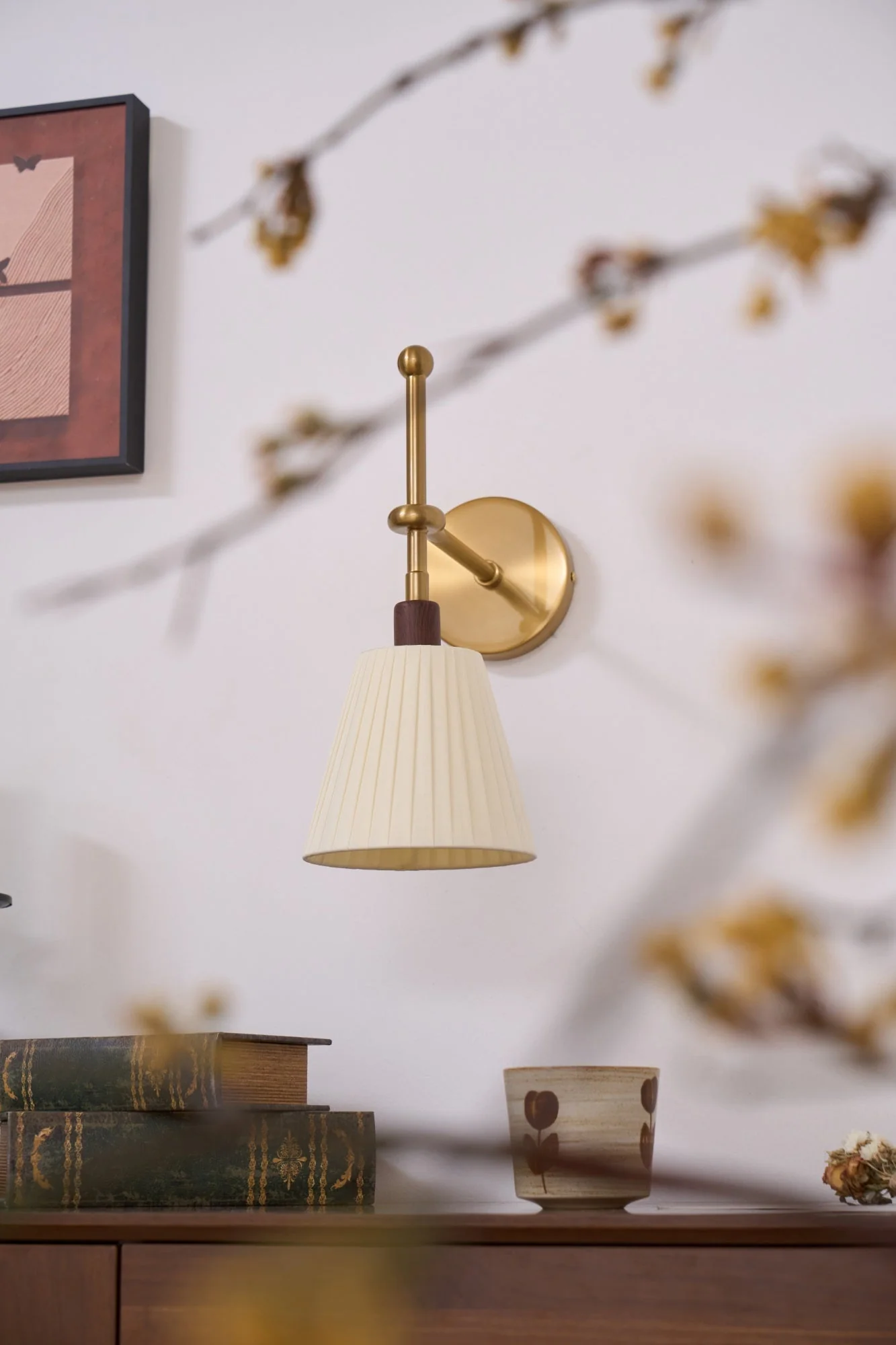Lustra Wall Lamp Pleated Fabric Brass - Image 39
