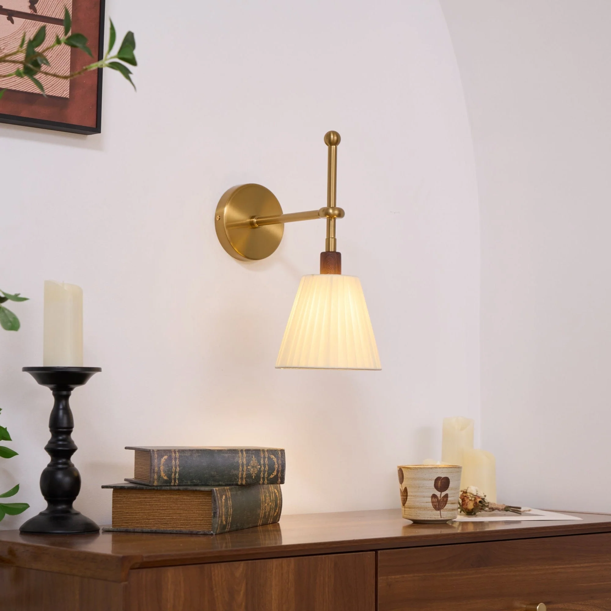 Lustra Wall Lamp Pleated Fabric Brass - Image 4