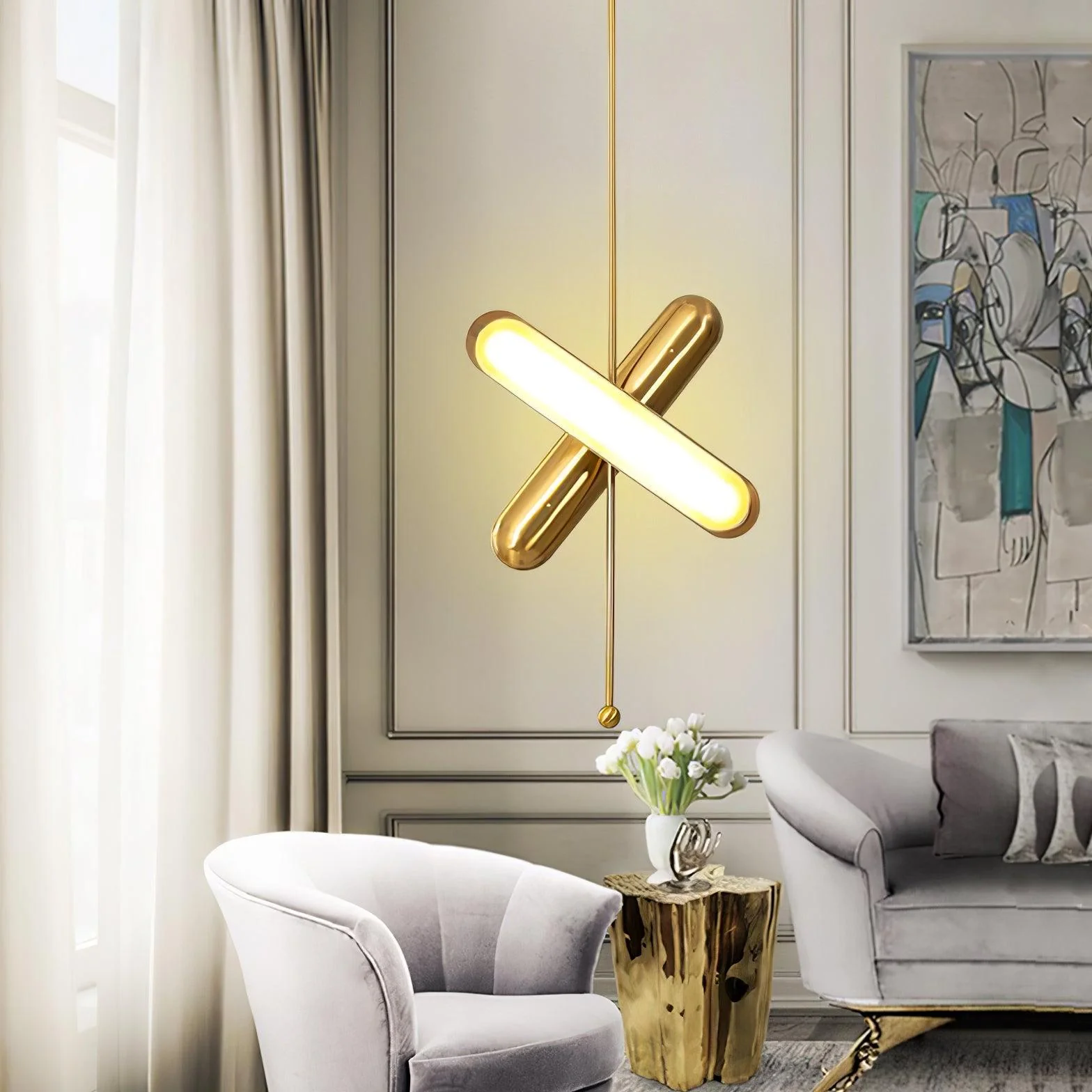 Lyvinaris Geometric Brass Linear Pendant Light - Image 15