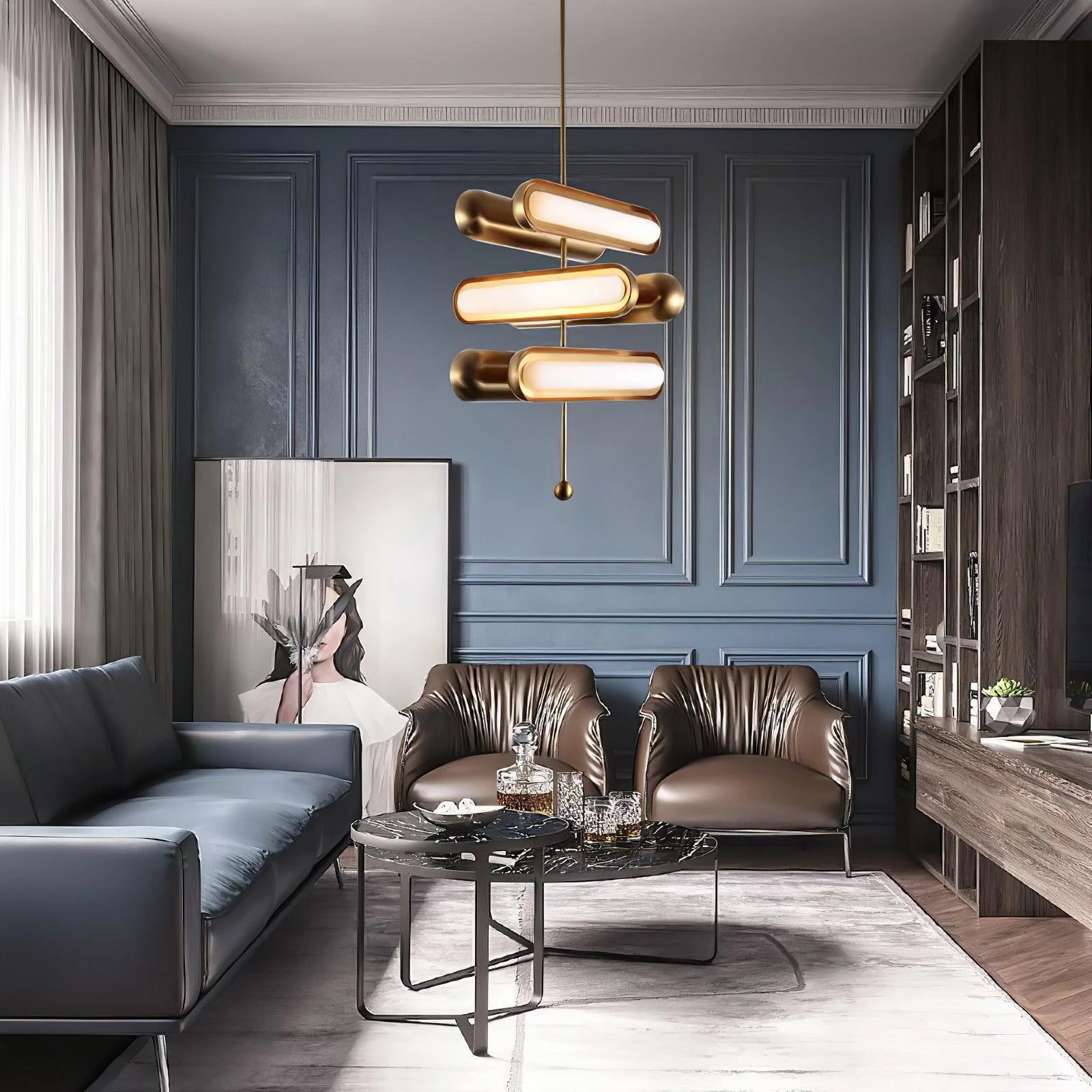 Lyvinaris Geometric Brass Linear Pendant Light - Image 22