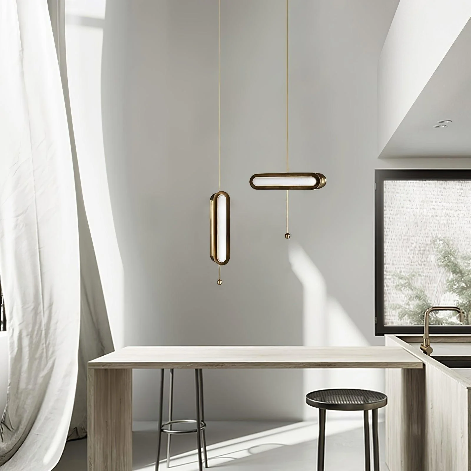 Lyvinaris Geometric Brass Linear Pendant Light - Image 6