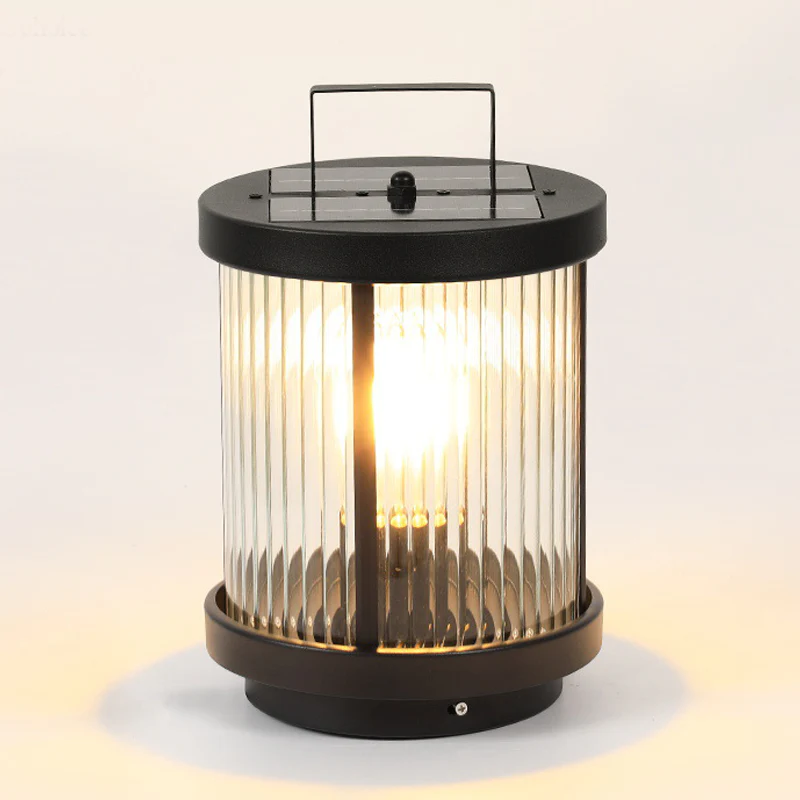 Melissa Striped Cylindrical Portable Glass Outdoor Lanterns - Image 4