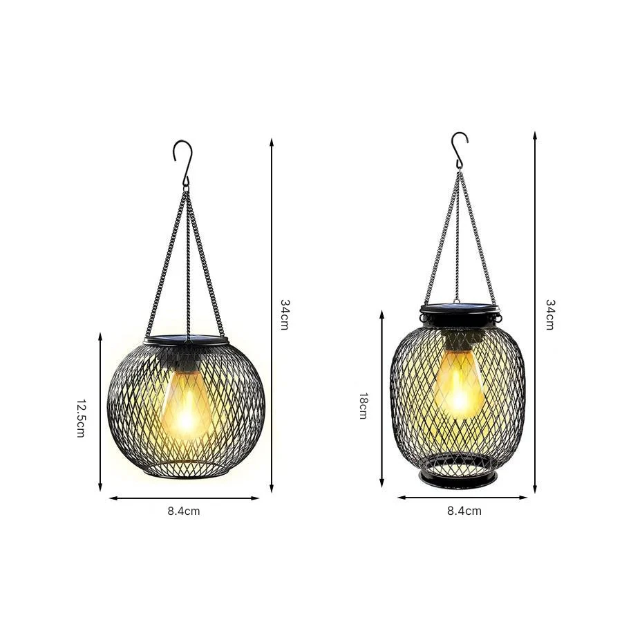 Hollow Black Lantern Pendant Light Solar-Powered - Image 6
