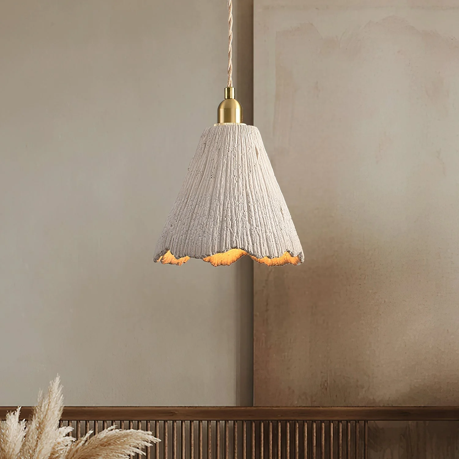 Microcement Pendant Lamp Adjustable Fabric Shade - Image 13