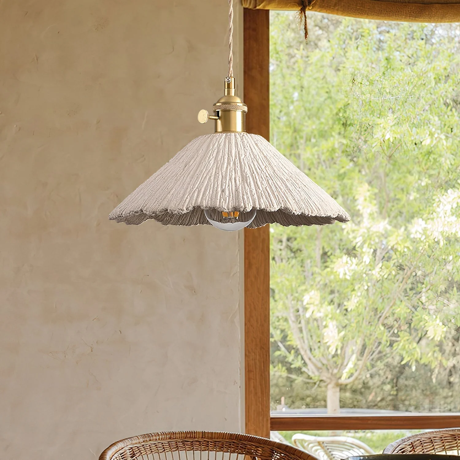 Microcement Pendant Lamp Adjustable Fabric Shade - Image 3