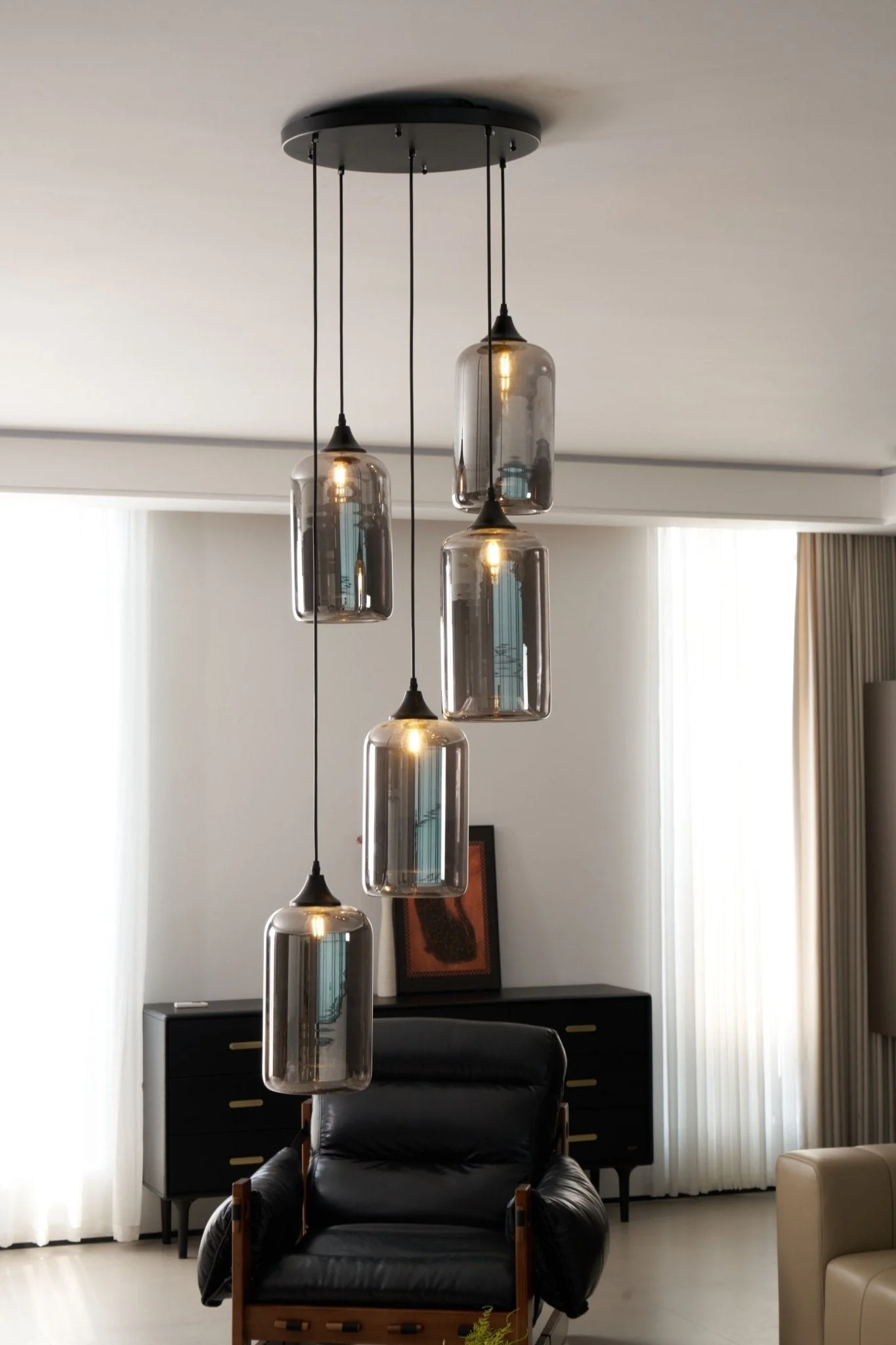 Mirelia Glass Industrial Pendant Light - Image 48