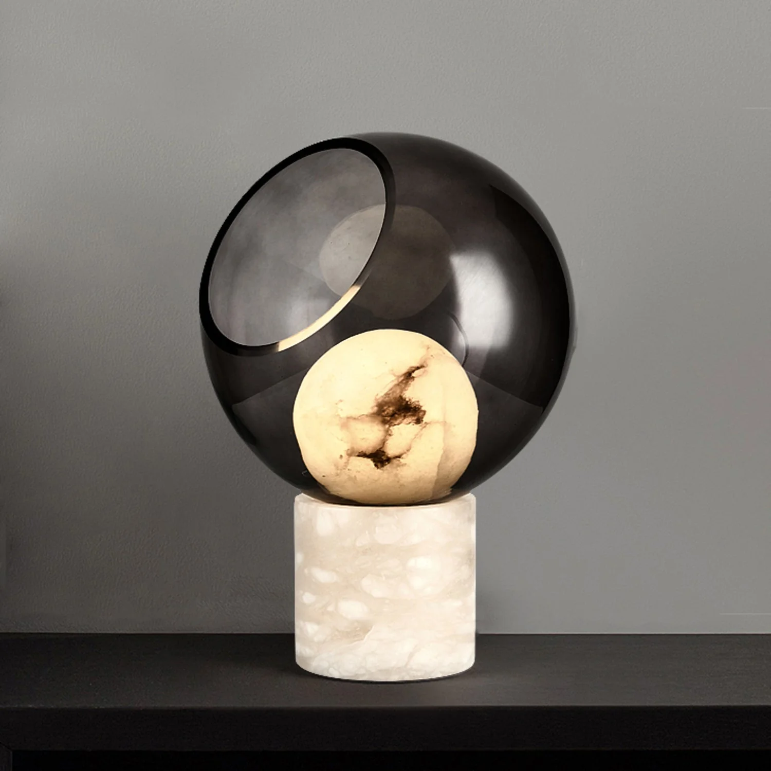 Mortentini Modern Smoked Glass Alabaster Table Lamp - Image 3