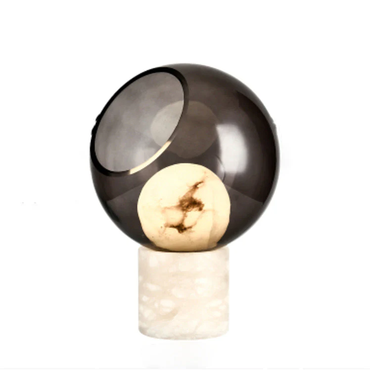 Mortentini Modern Smoked Glass Alabaster Table Lamp - Image 9