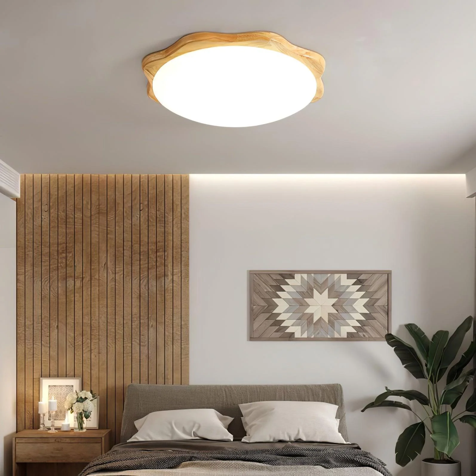 Myshae Modern Minimalist Drum Wood Ceiling Lamp - Image 12