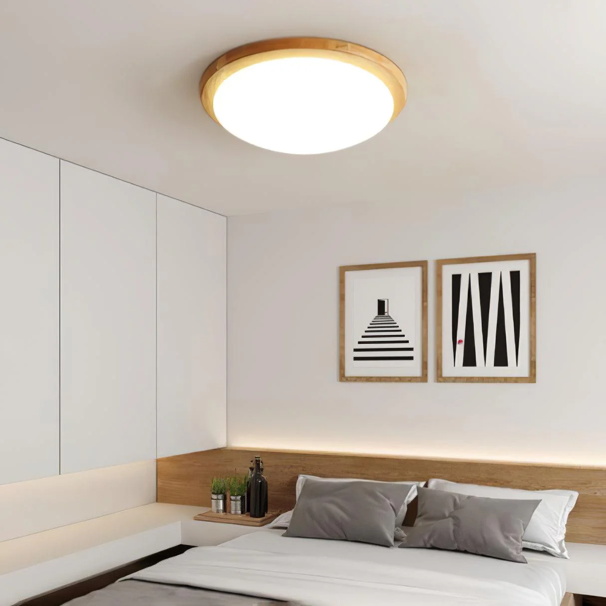 Myshae Modern Minimalist Drum Wood Ceiling Lamp - Image 29