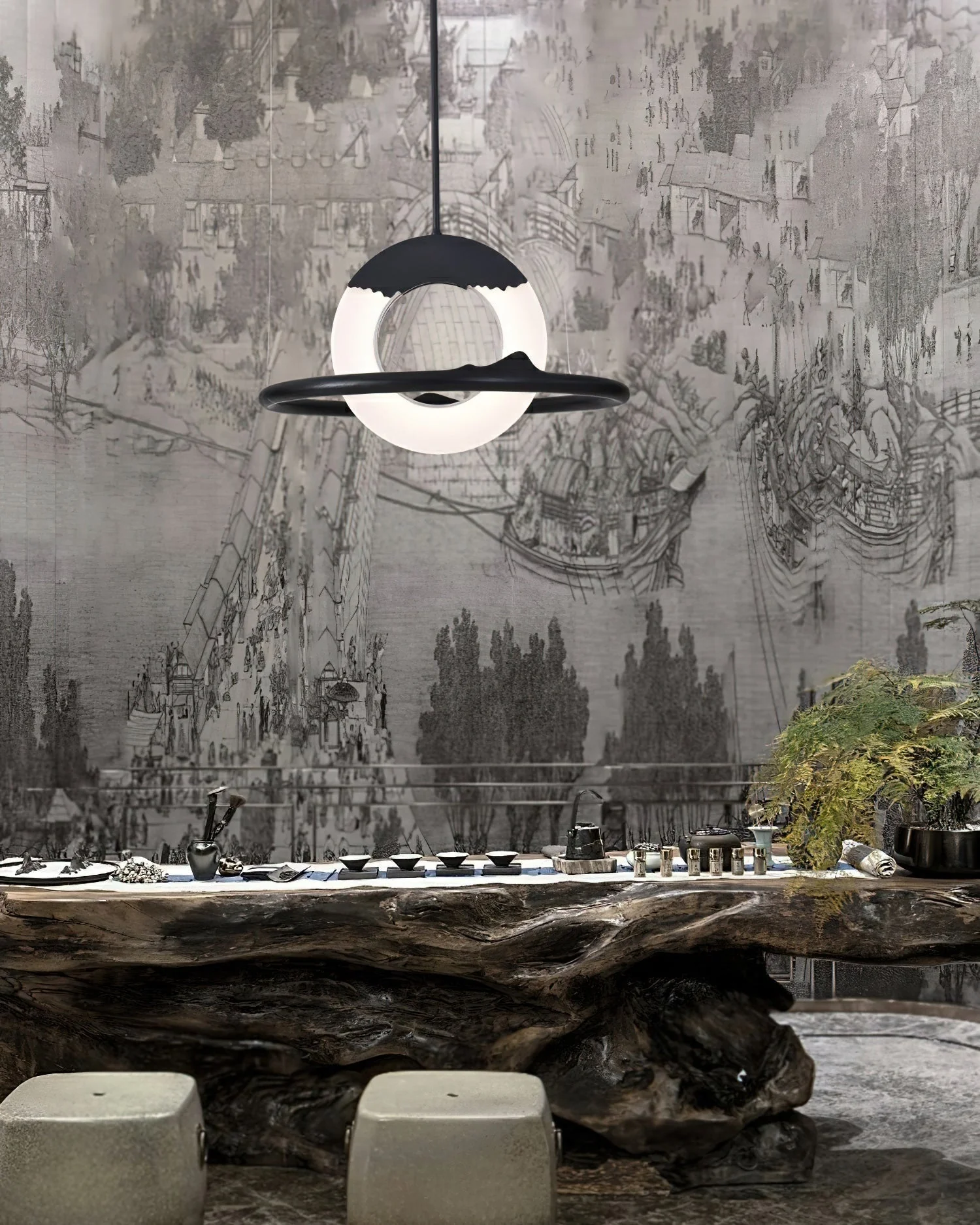 Mytalan Circular Wood Pendant Light - Image 9