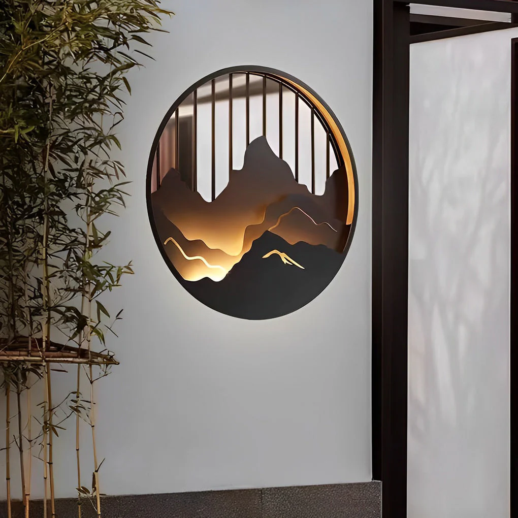 Mytle Round Mountain Scenery Outdoor Wall Sconce - Image 4