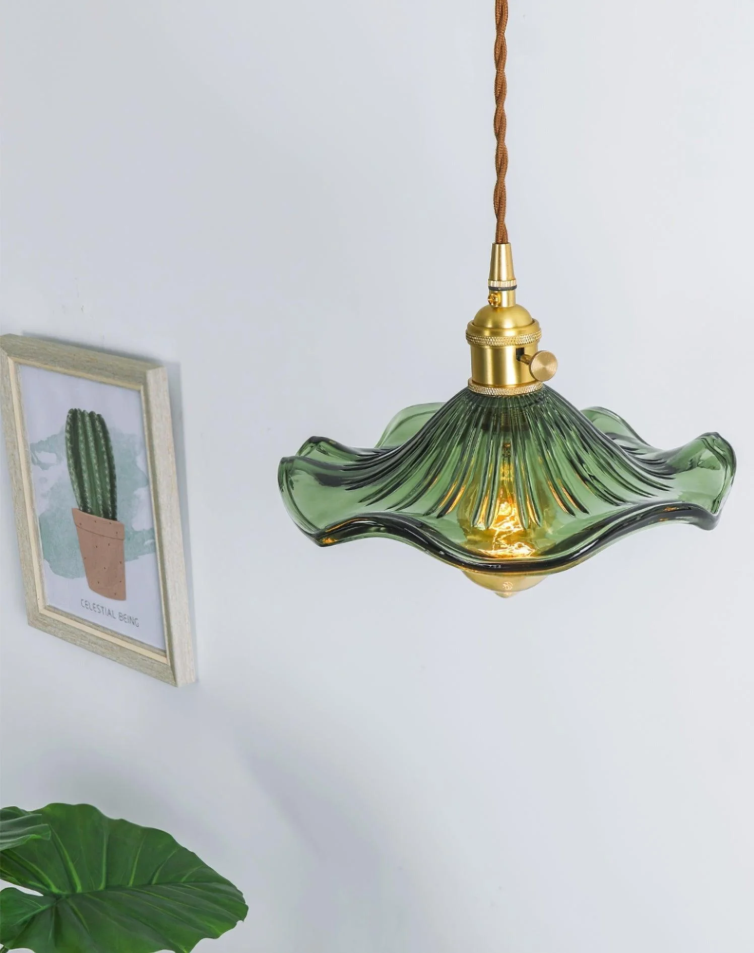 Nerisse Brass & Glass Vintage Pendant Light - Image 15