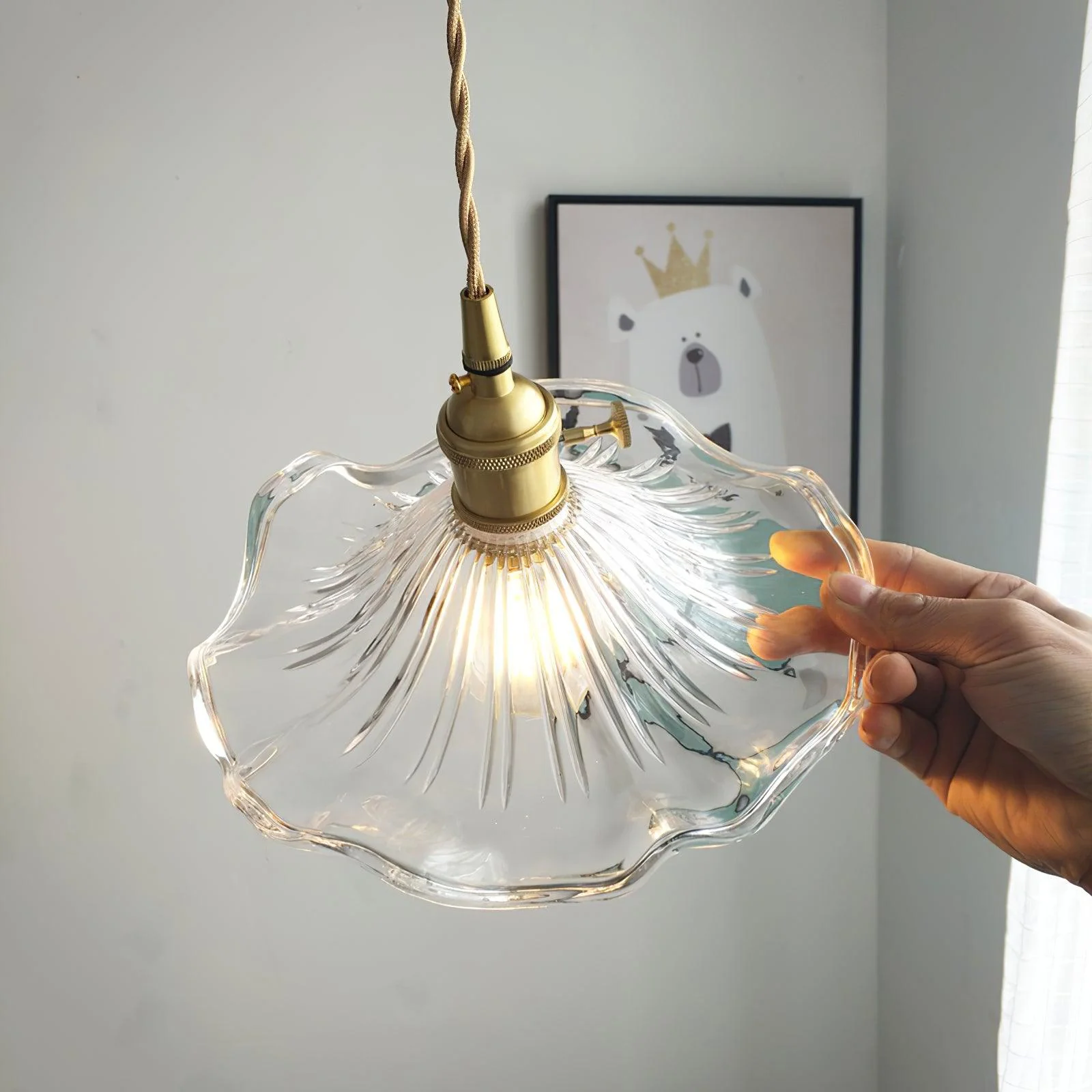 Nerisse Brass & Glass Vintage Pendant Light - Image 2