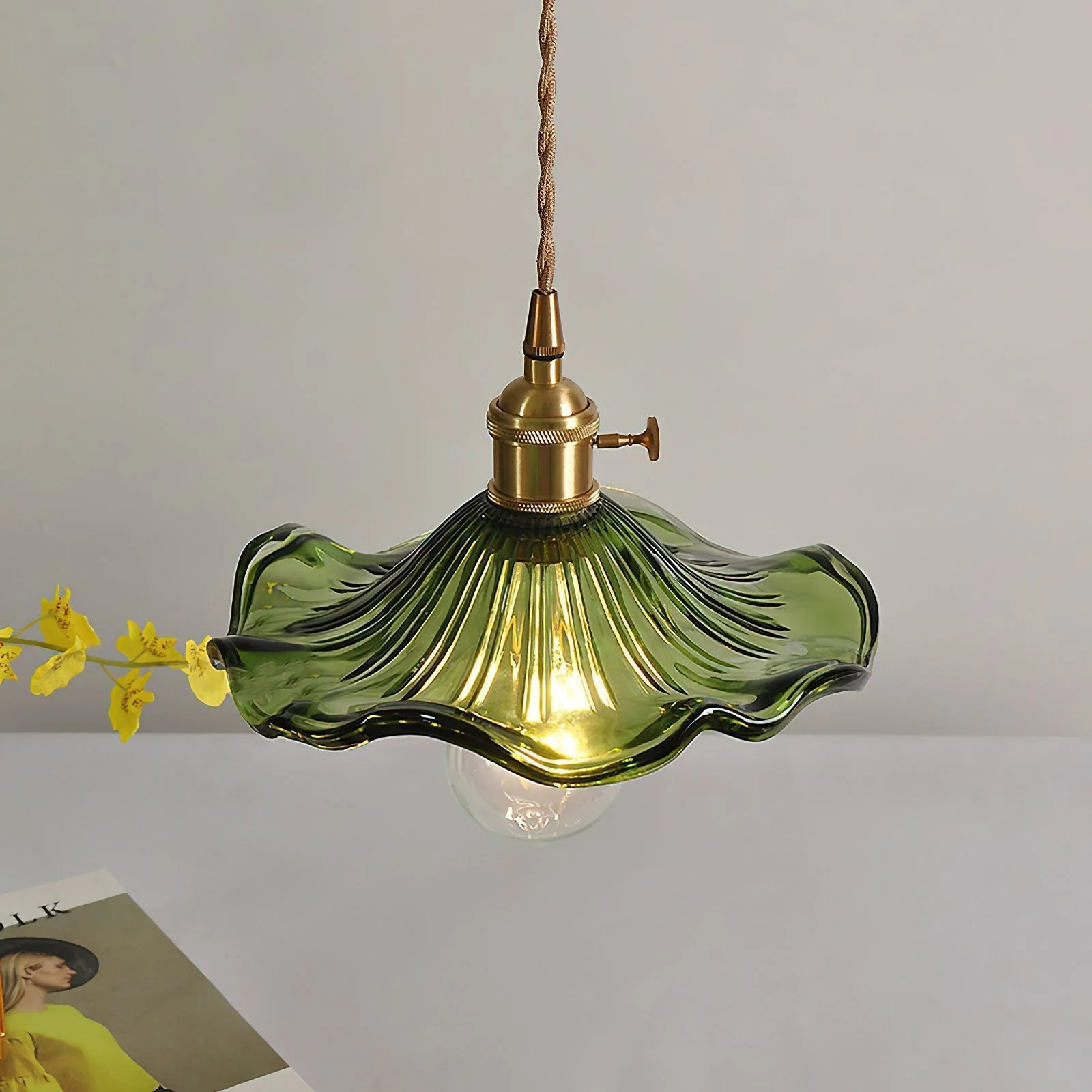 Nerisse Brass & Glass Vintage Pendant Light - Image 28