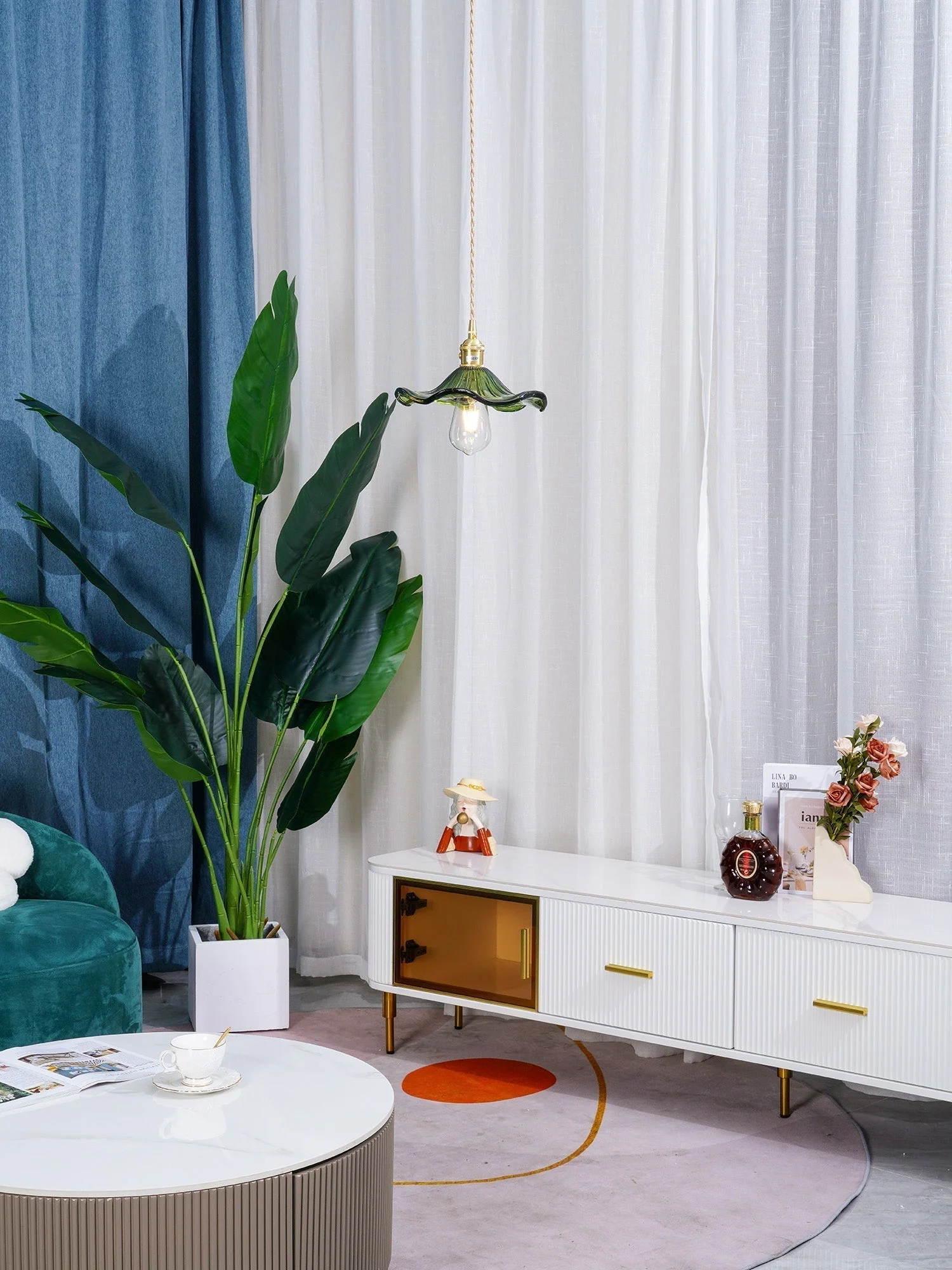 Nerisse Brass & Glass Vintage Pendant Light - Image 30