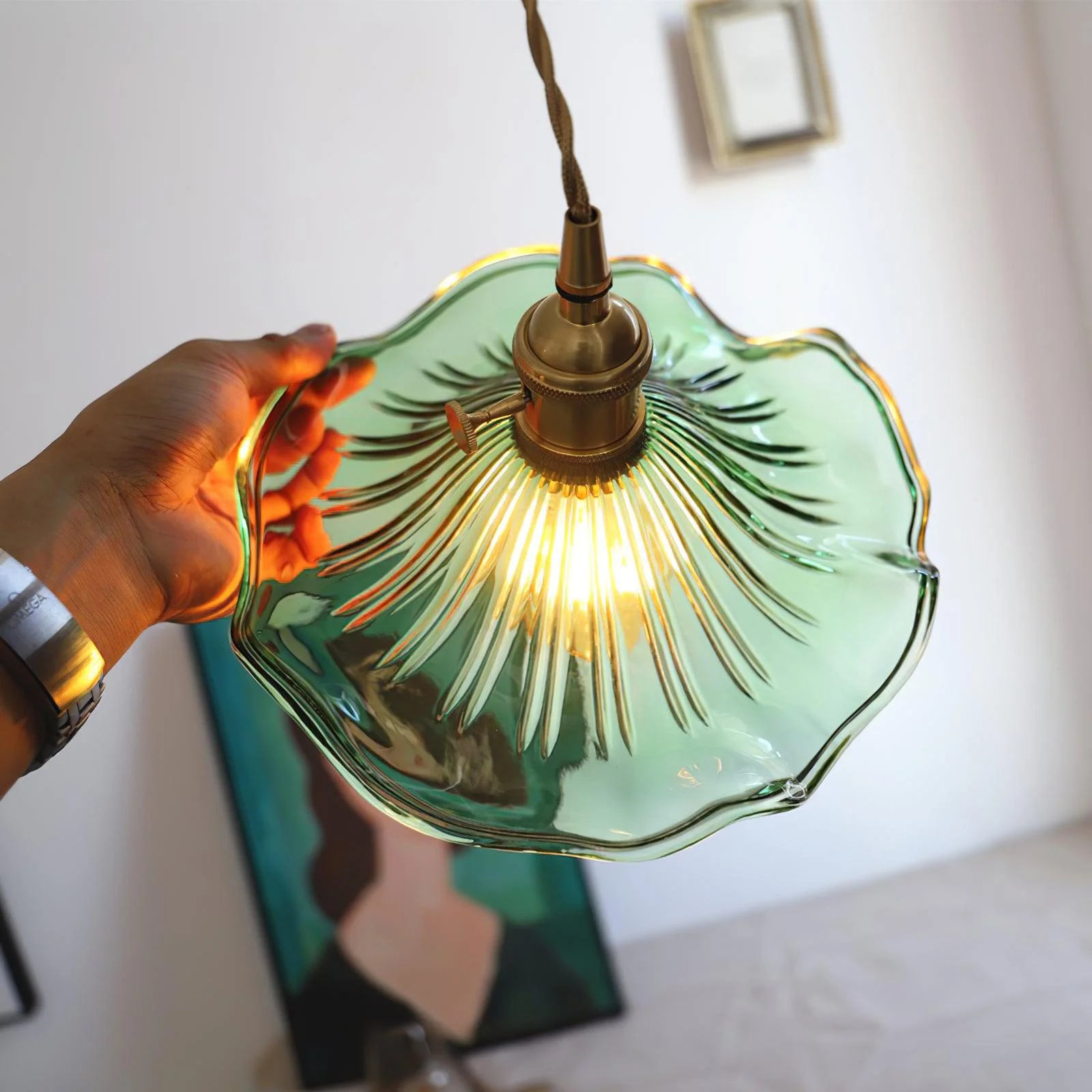 Nerisse Brass & Glass Vintage Pendant Light - Image 49