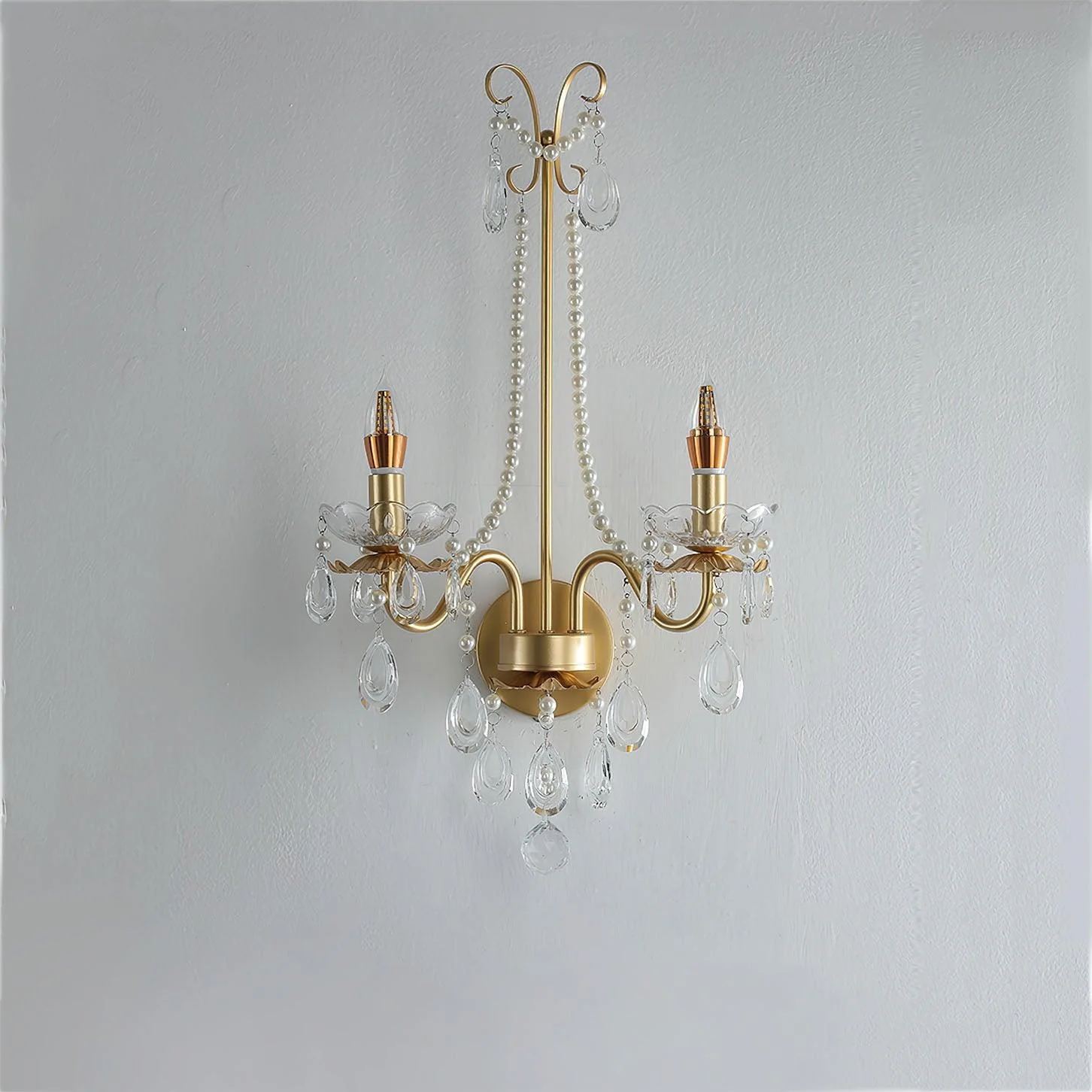 Nydoraris Elegance Pearl Chain Crystal Wall Lamp - Image 5